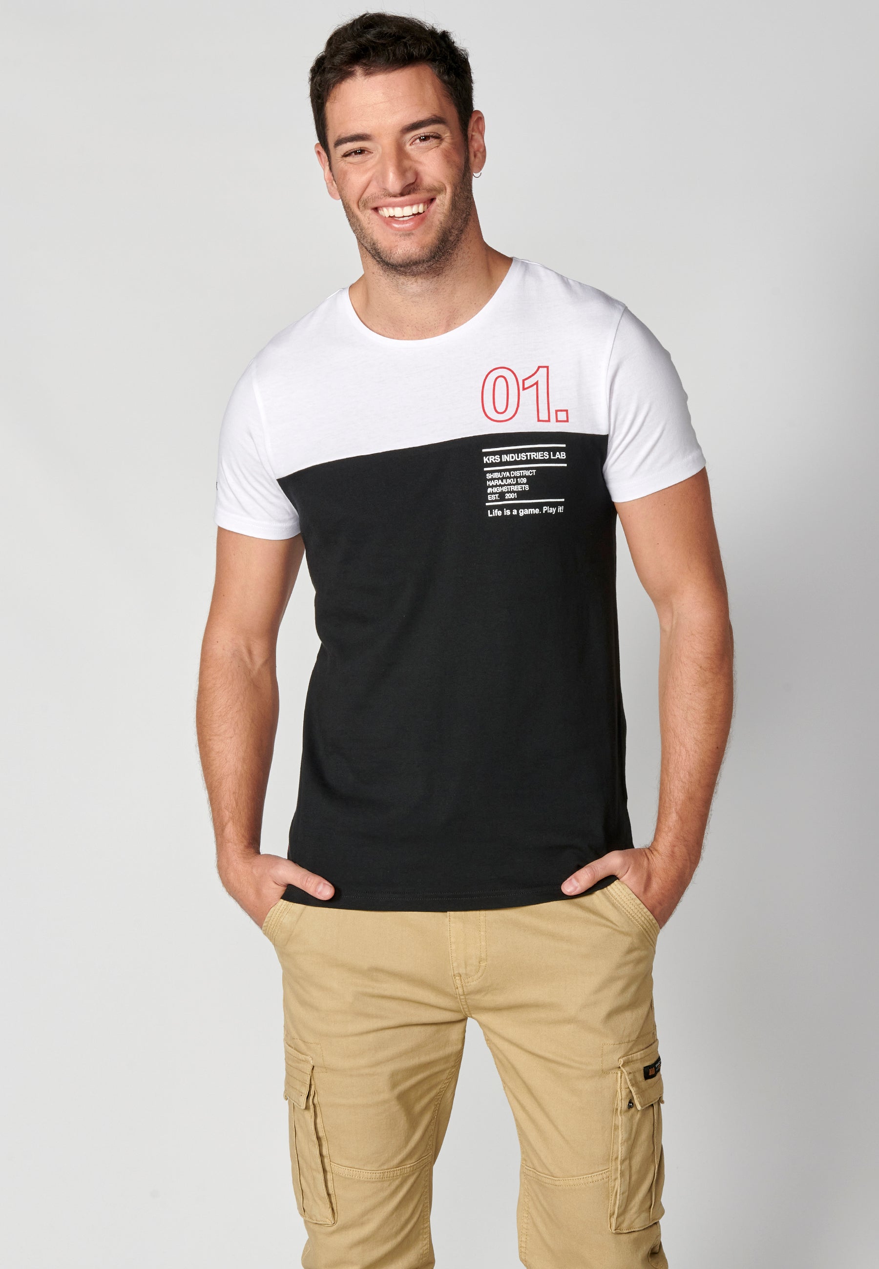 Camiseta Hombre Manga Corta Cuello Redondo Color Block – Koroshi 2311MC20