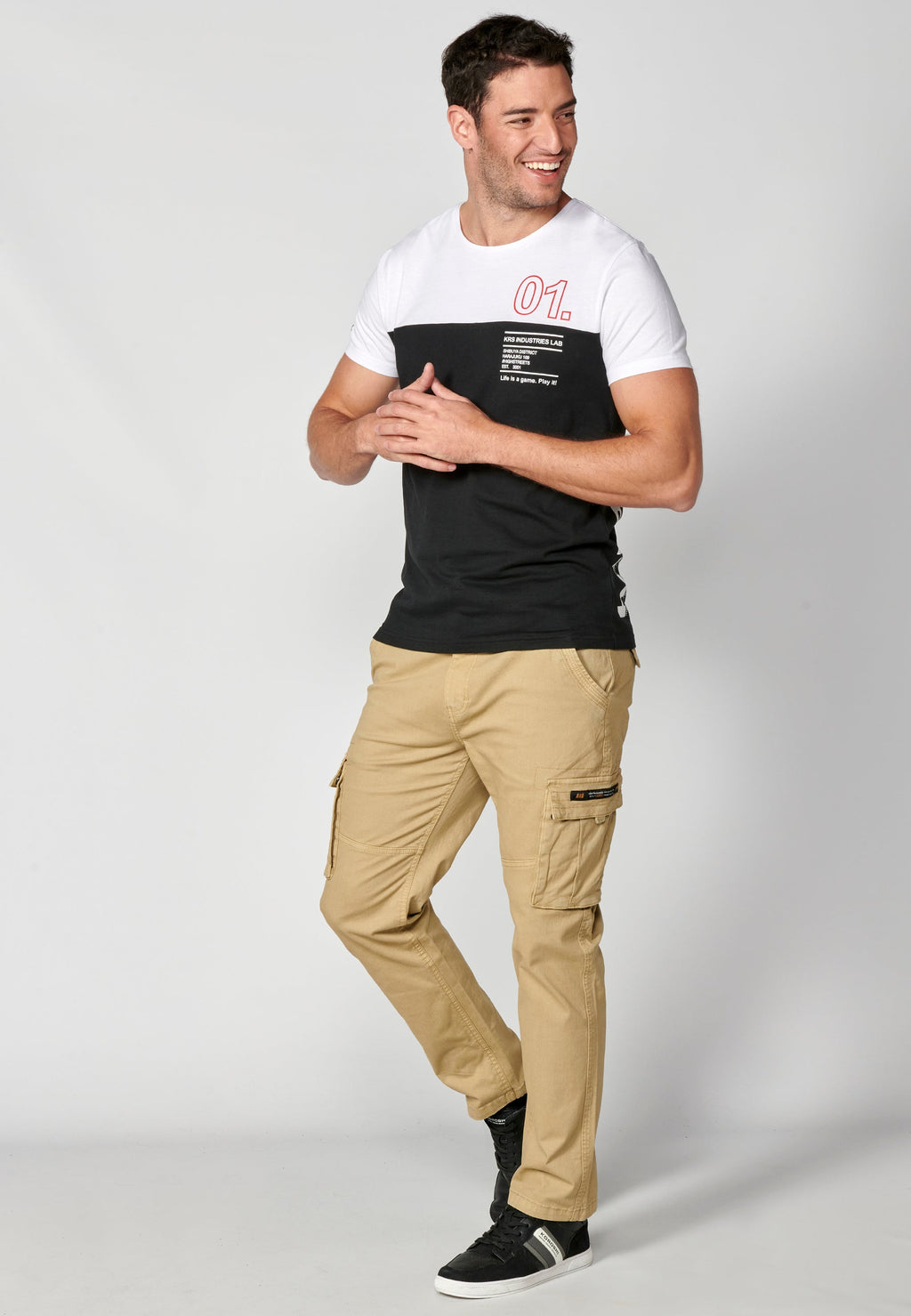 Camiseta Hombre Manga Corta Cuello Redondo Color Block – Koroshi 2311MC20