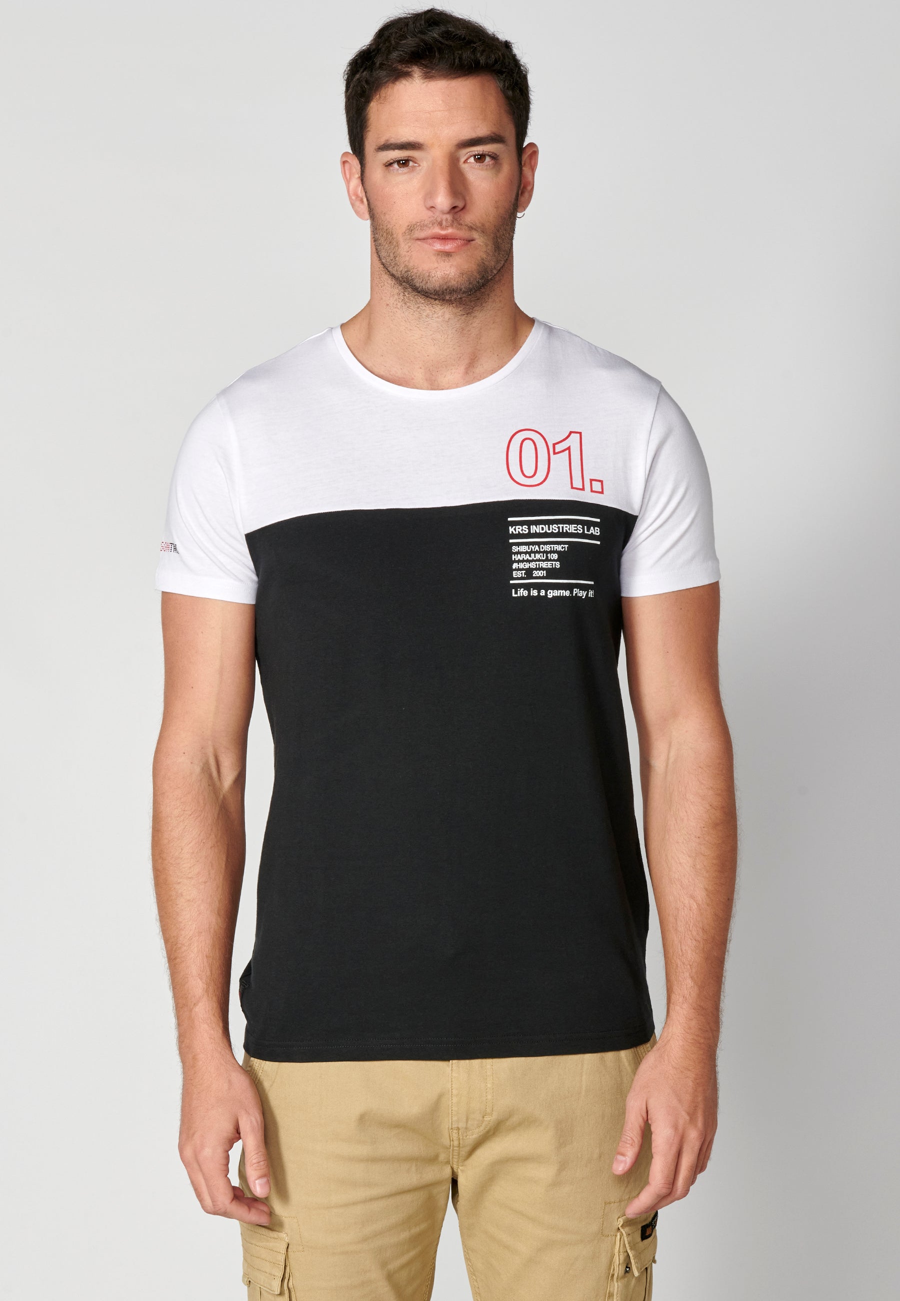 Camiseta Hombre Manga Corta Cuello Redondo Color Block – Koroshi 2311MC20