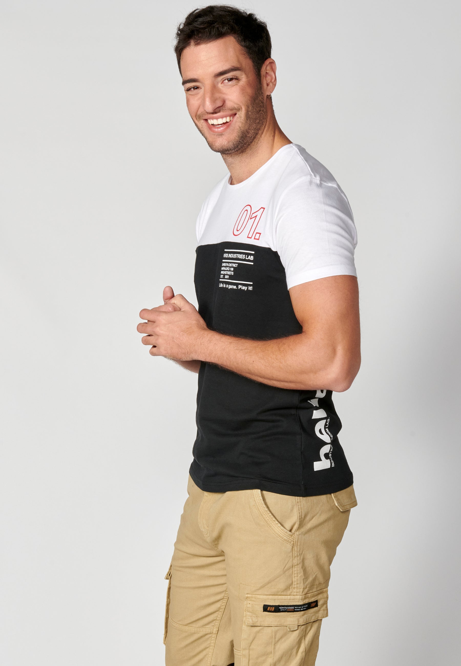 Camiseta Hombre Manga Corta Cuello Redondo Color Block – Koroshi 2311MC20