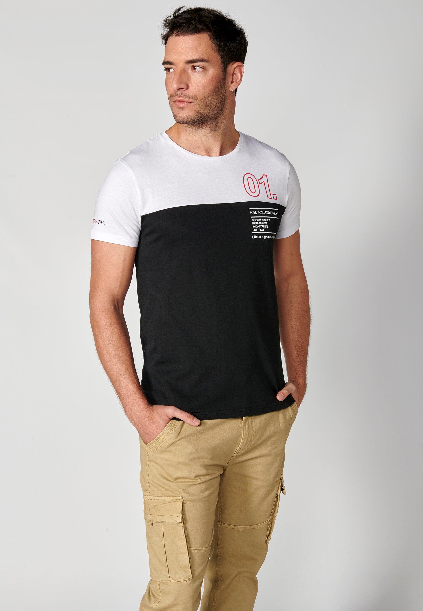 Camiseta Hombre Manga Corta Cuello Redondo Color Block – Koroshi 2311MC20