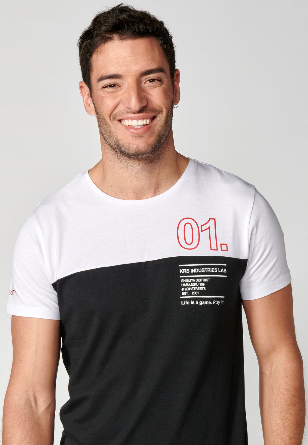 Camiseta Hombre Manga Corta Cuello Redondo Color Block – Koroshi 2311MC20