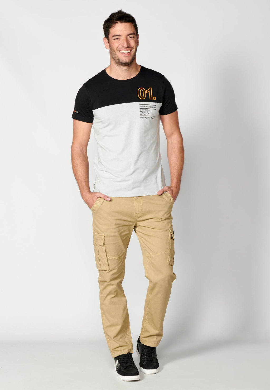 Camiseta Hombre Manga Corta Cuello Redondo Color Block – Koroshi 2311MC20