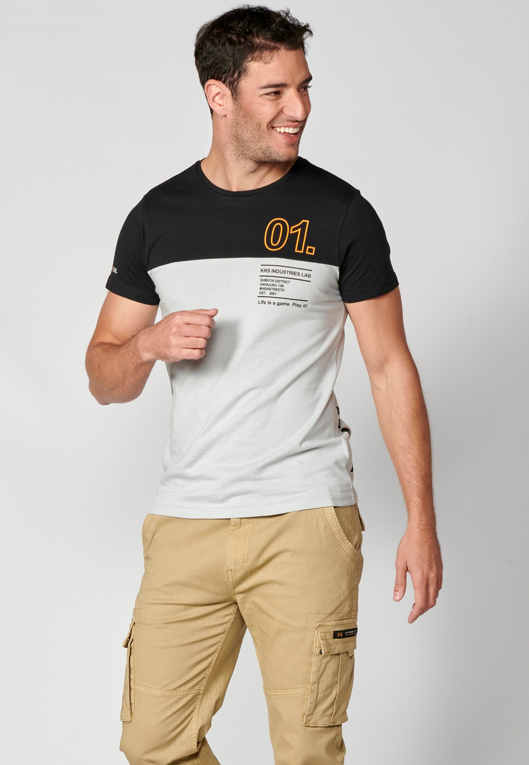 Camiseta Hombre Manga Corta Cuello Redondo Color Block – Koroshi 2311MC20