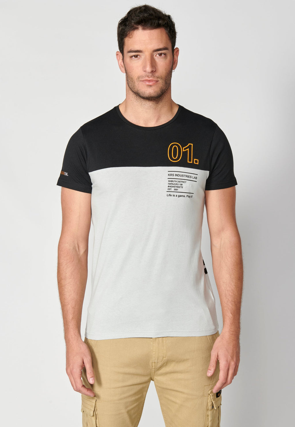 Camiseta Hombre Manga Corta Cuello Redondo Color Block – Koroshi 2311MC20
