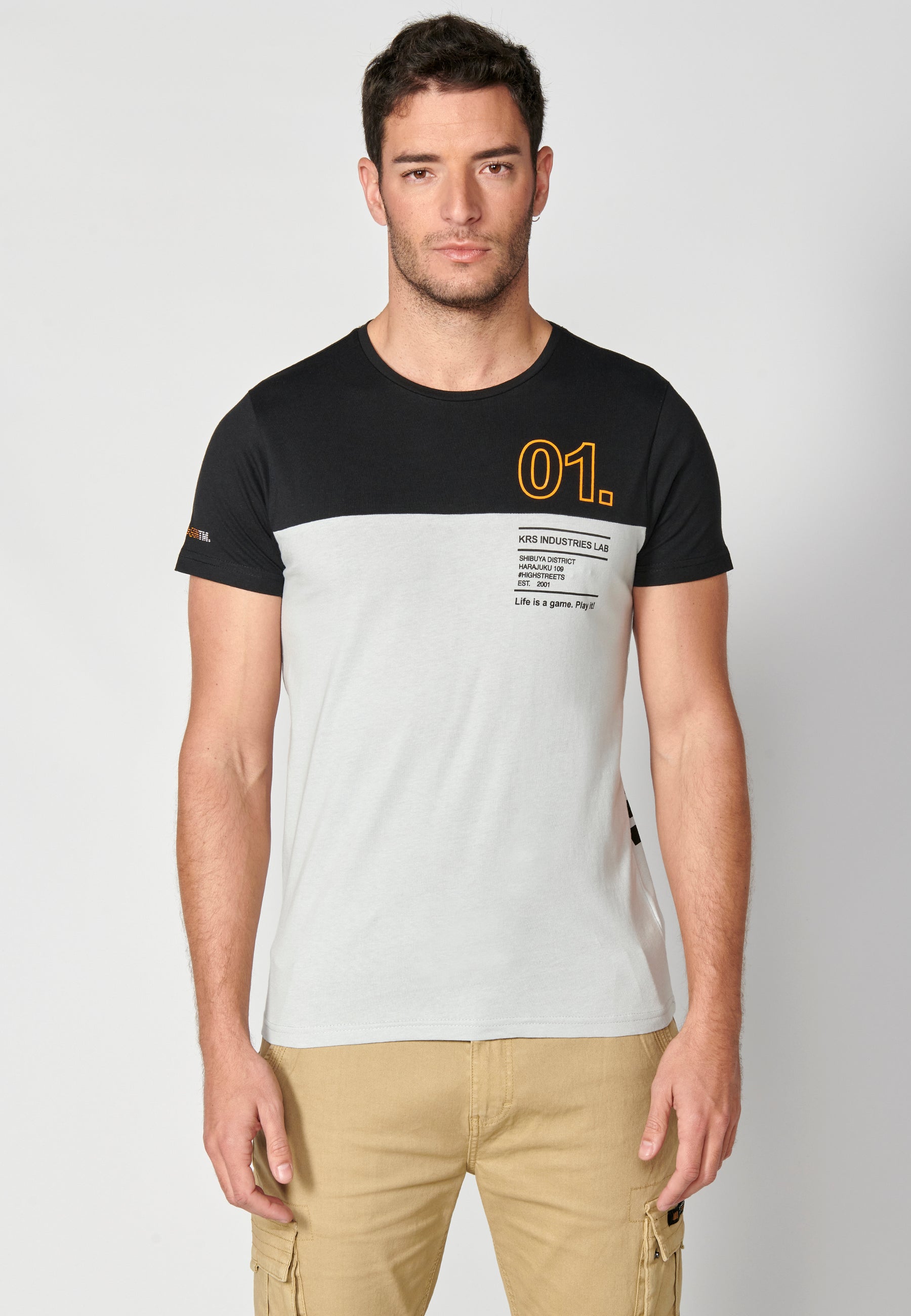Camiseta Hombre Manga Corta Cuello Redondo Color Block – Koroshi 2311MC20