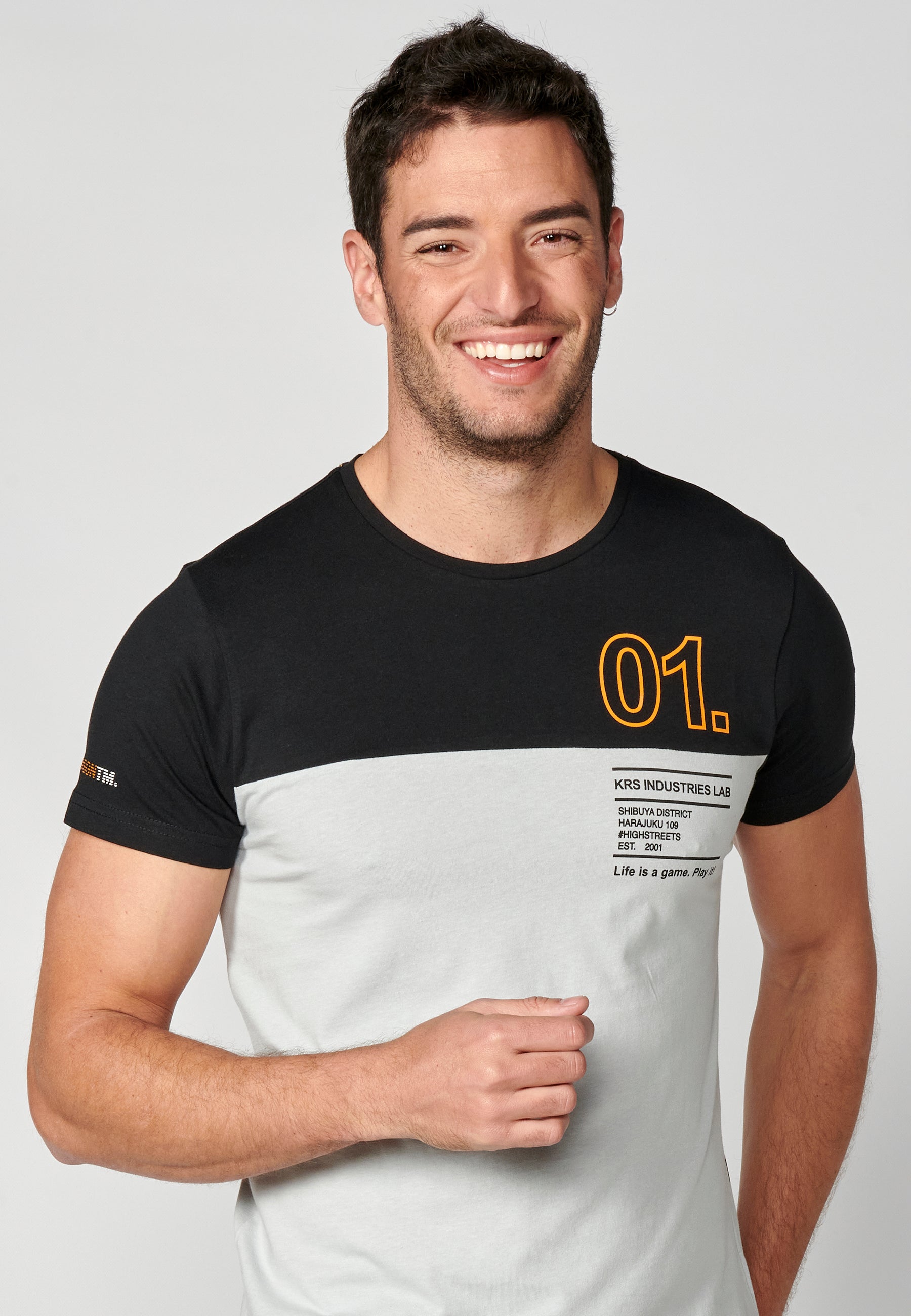 Camiseta Hombre Manga Corta Cuello Redondo Color Block – Koroshi 2311MC20