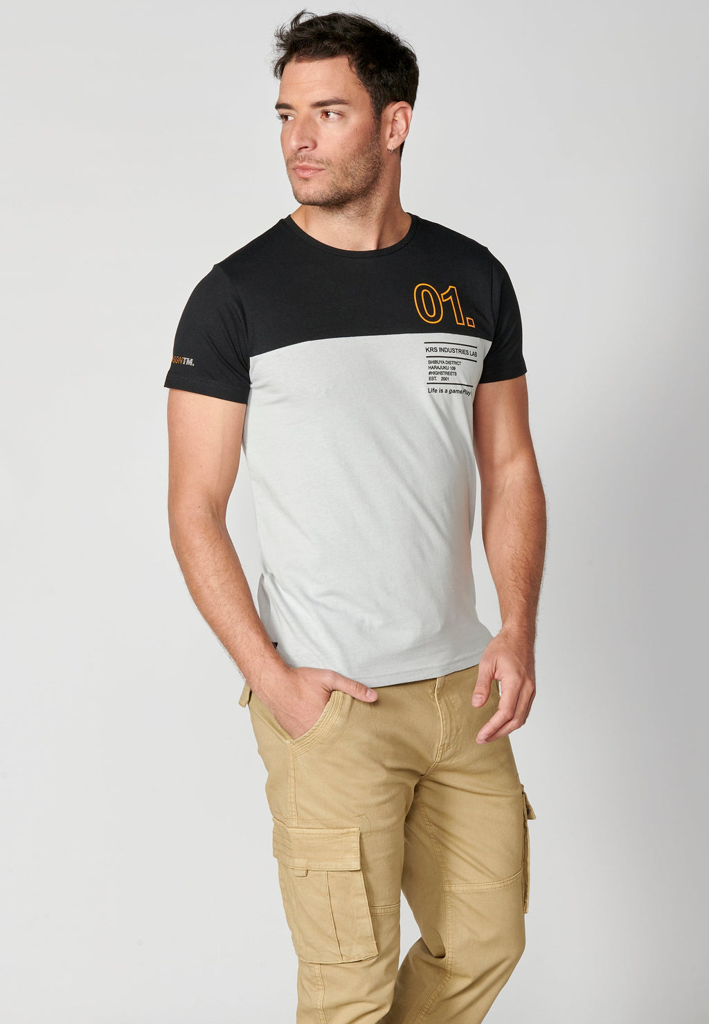 Camiseta Hombre Manga Corta Cuello Redondo Color Block – Koroshi 2311MC20