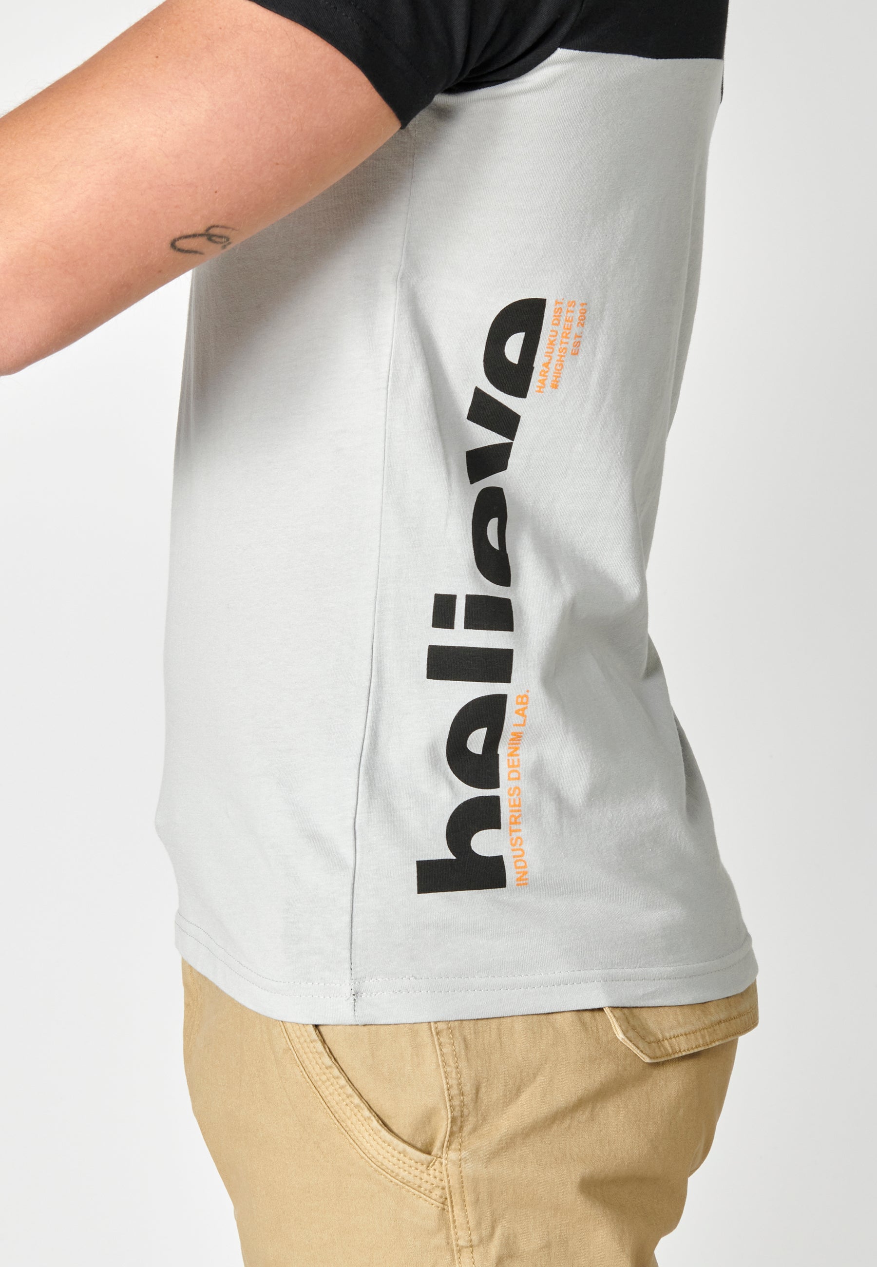 Camiseta Hombre Manga Corta Cuello Redondo Color Block – Koroshi 2311MC20