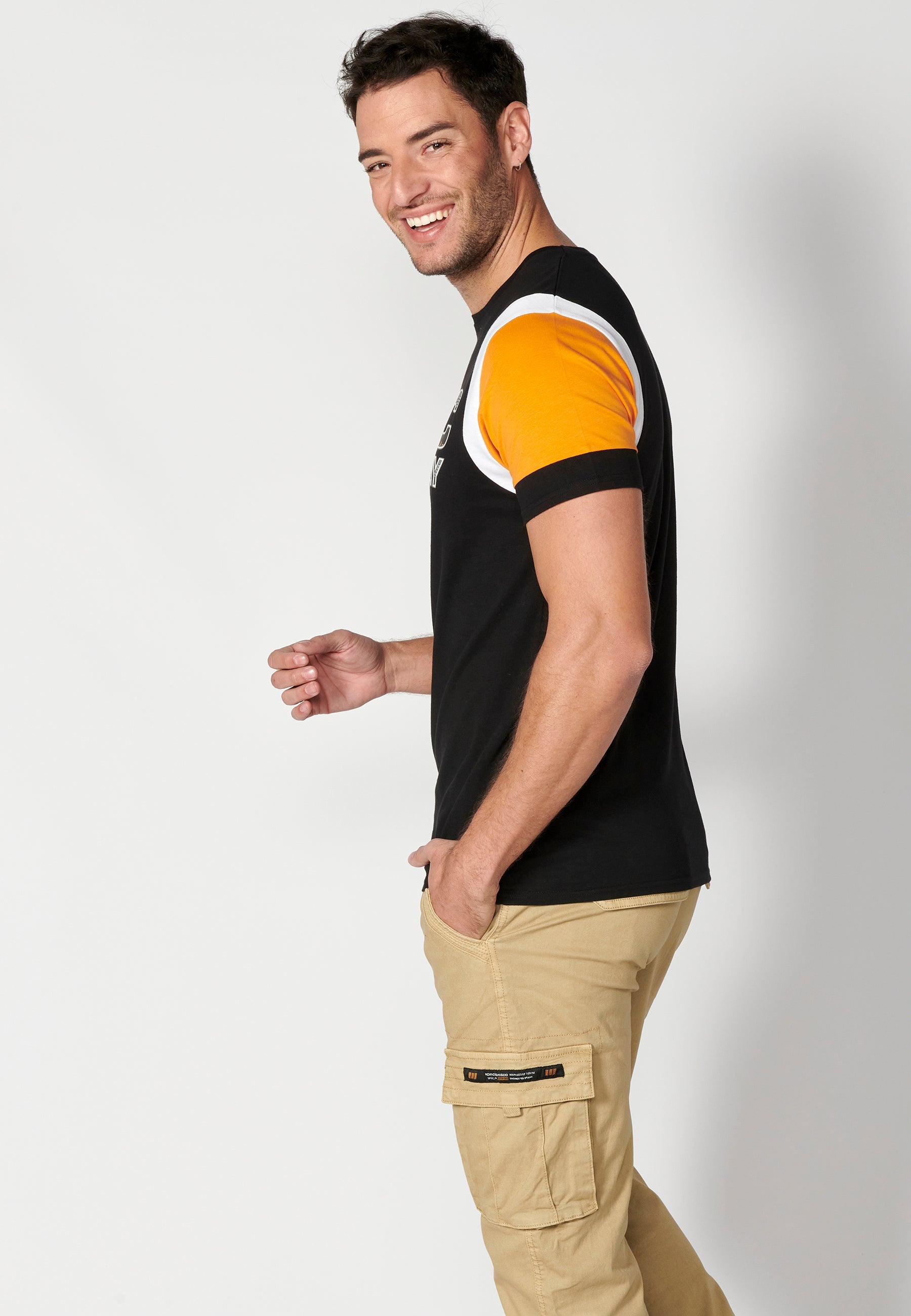 Camiseta Hombre Manga Corta Cuello Redondo Estampada – Koroshi Negro