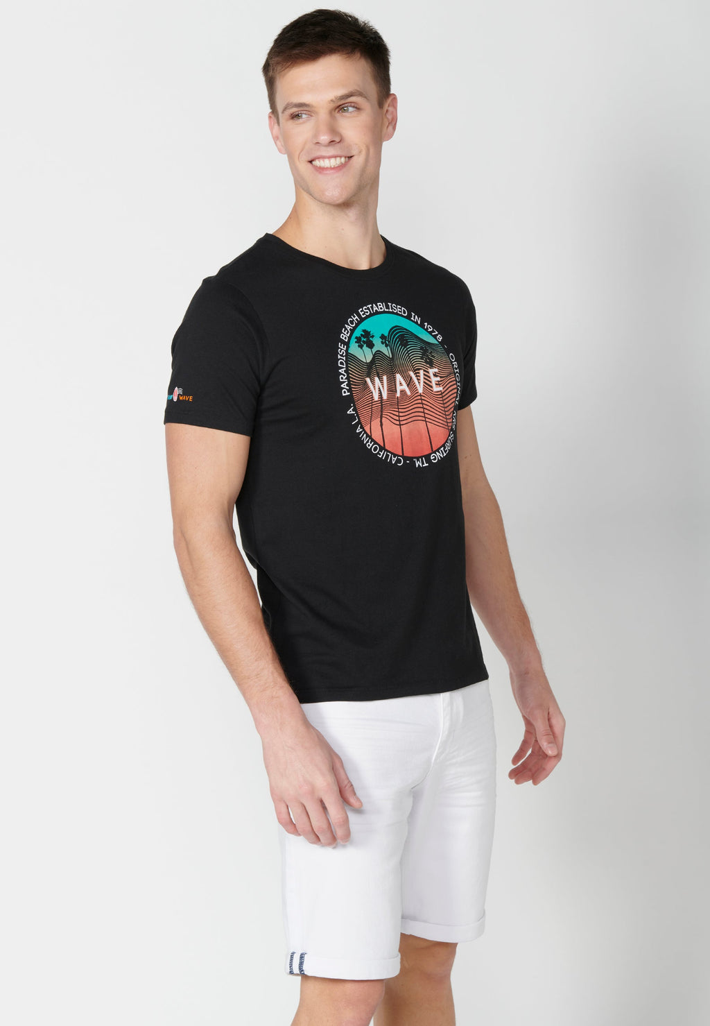 Camiseta Hombre Manga Corta Cuello Redondo Estampada – Koroshi Negro