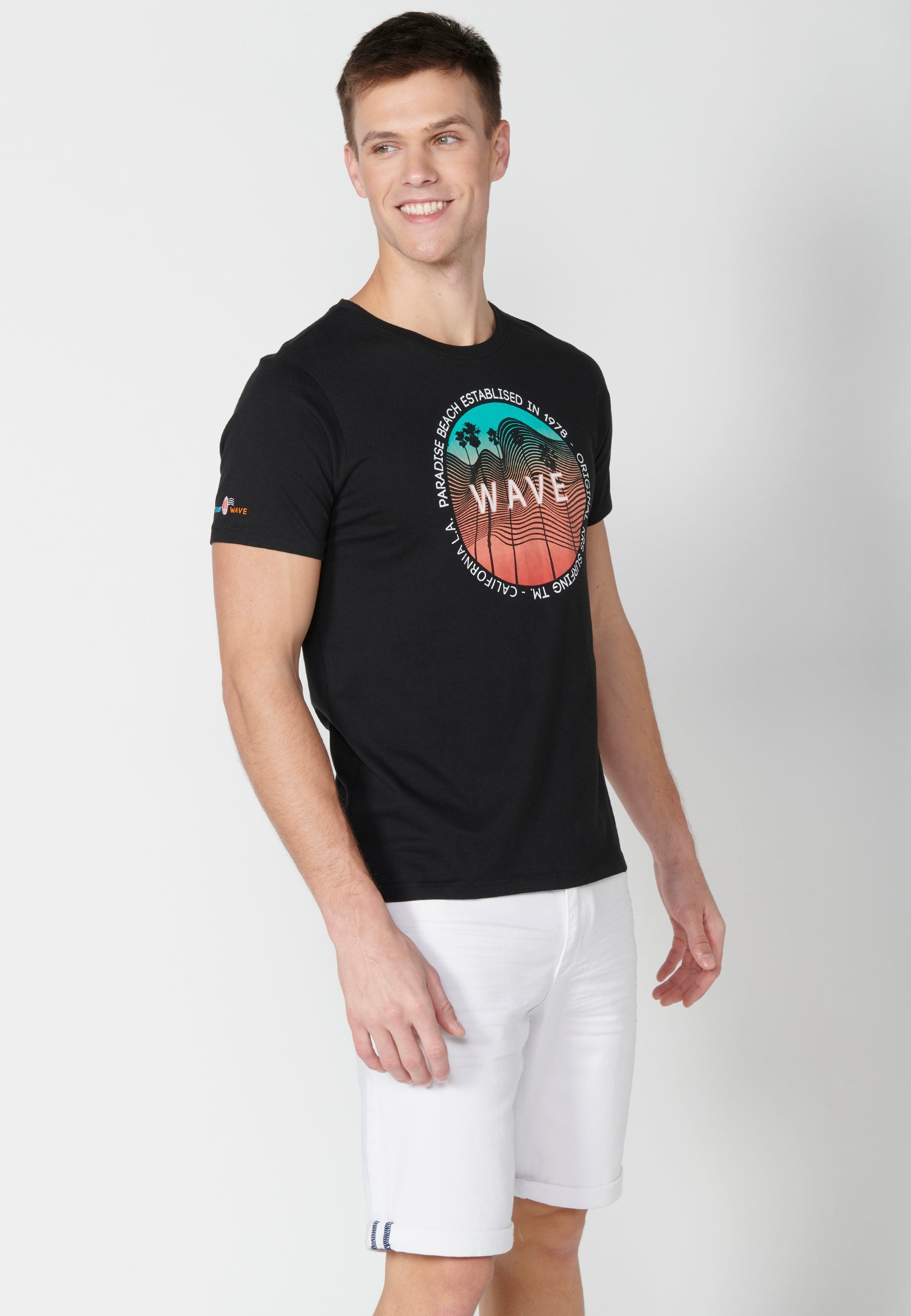 Camiseta Hombre Manga Corta Cuello Redondo Estampada – Koroshi Negro