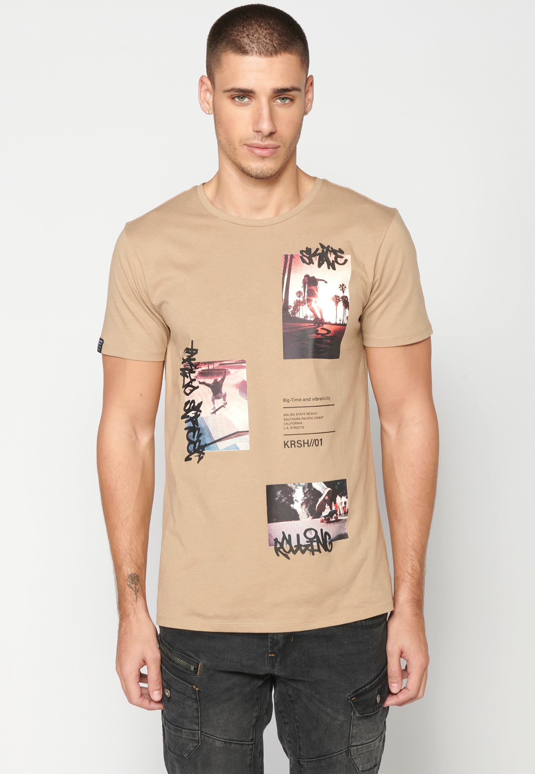 Camiseta Hombre Manga Corta Cuello Redondo Estampados – Koroshi 2311MC28