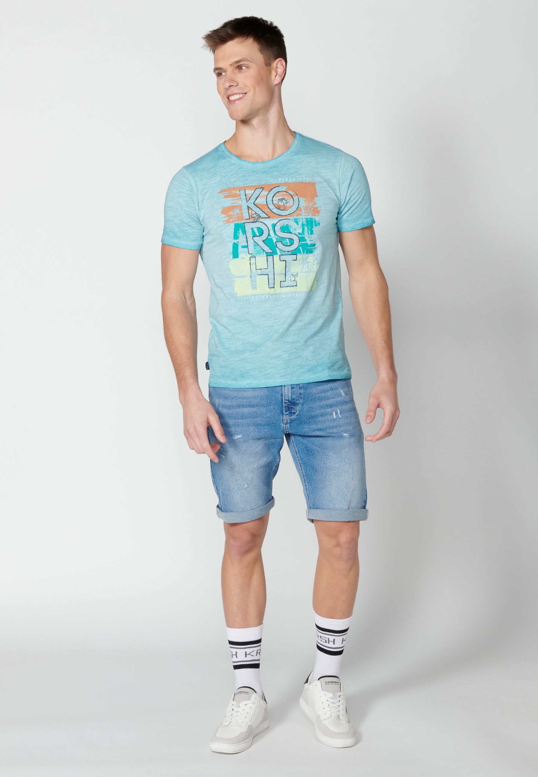 Camiseta Hombre Manga Corta Cuello Redondo Estampada – Koroshi 2311MC29