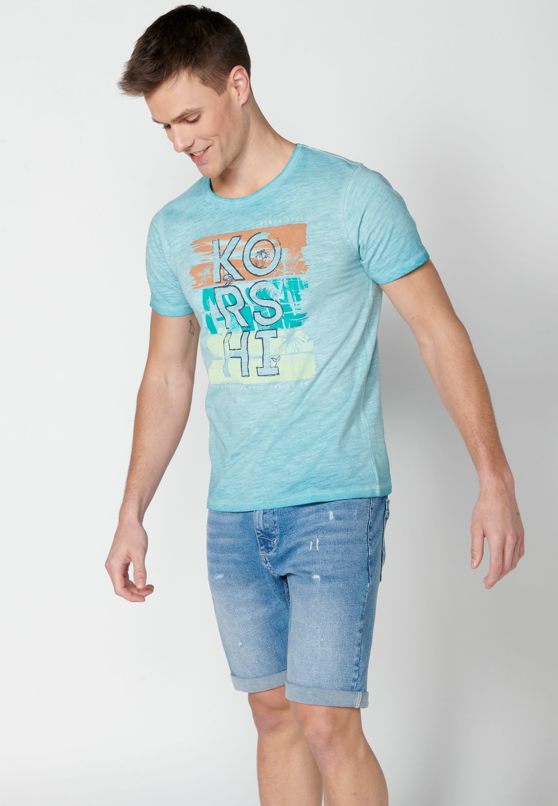Camiseta Hombre Manga Corta Cuello Redondo Estampada – Koroshi 2311MC29