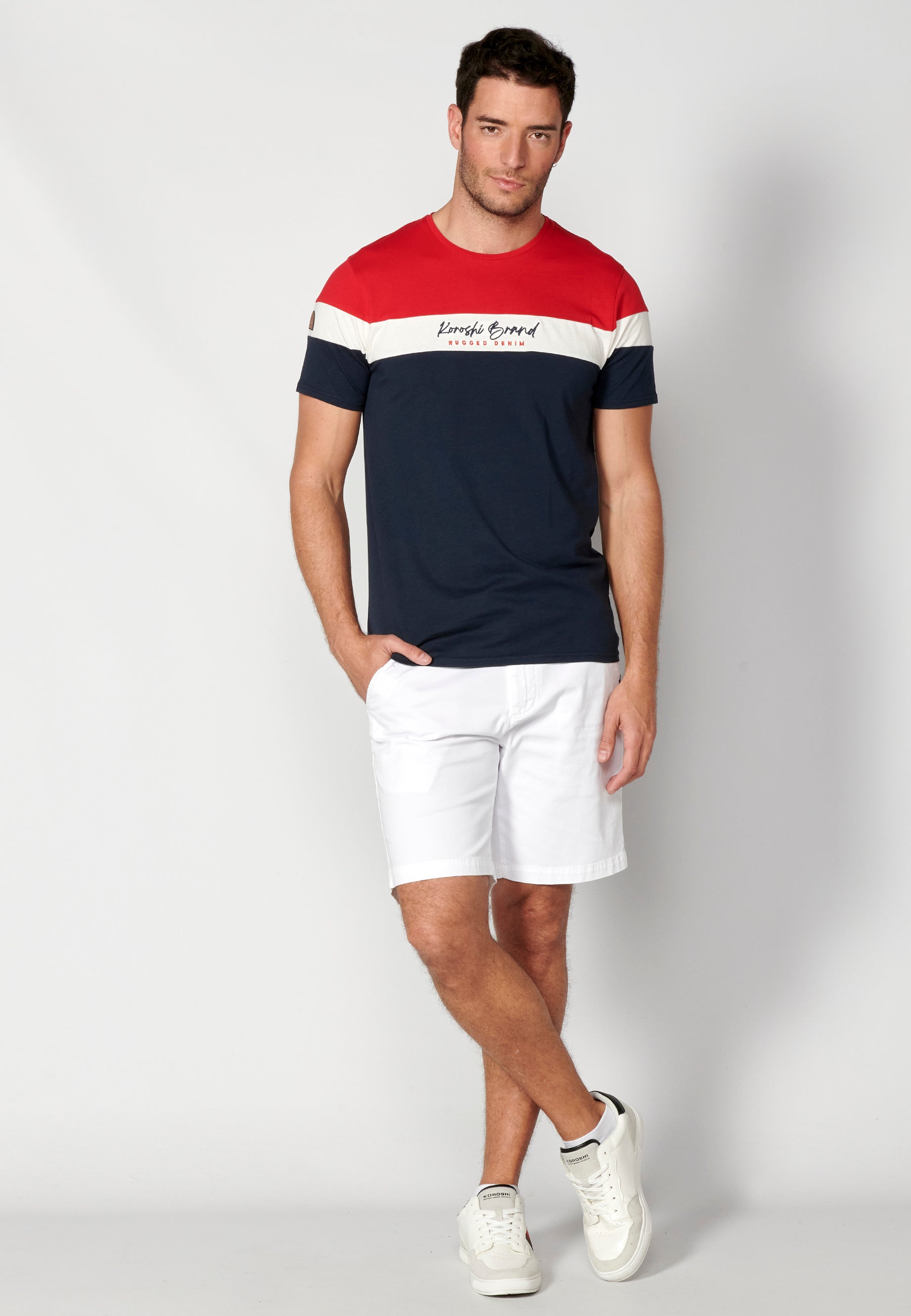 Camiseta Hombre Manga Corta Cuello Redondo Color Block – Koroshi 2311MC34