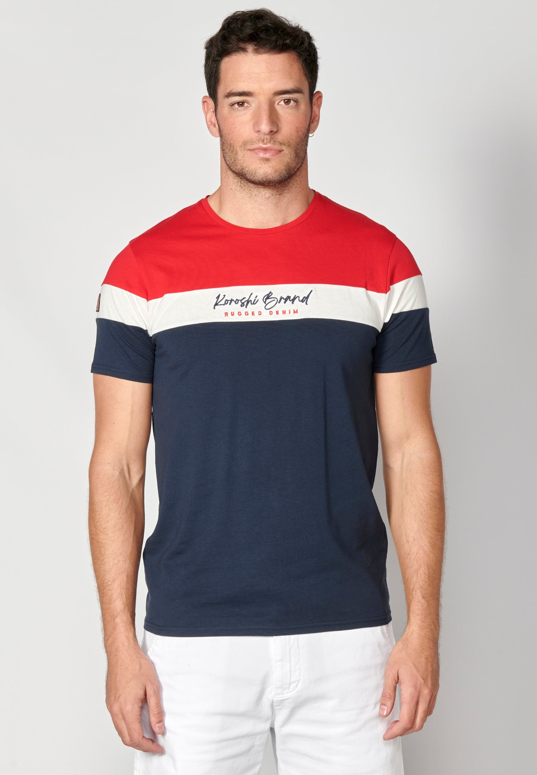 Camiseta Hombre Manga Corta Cuello Redondo Color Block – Koroshi 2311MC34