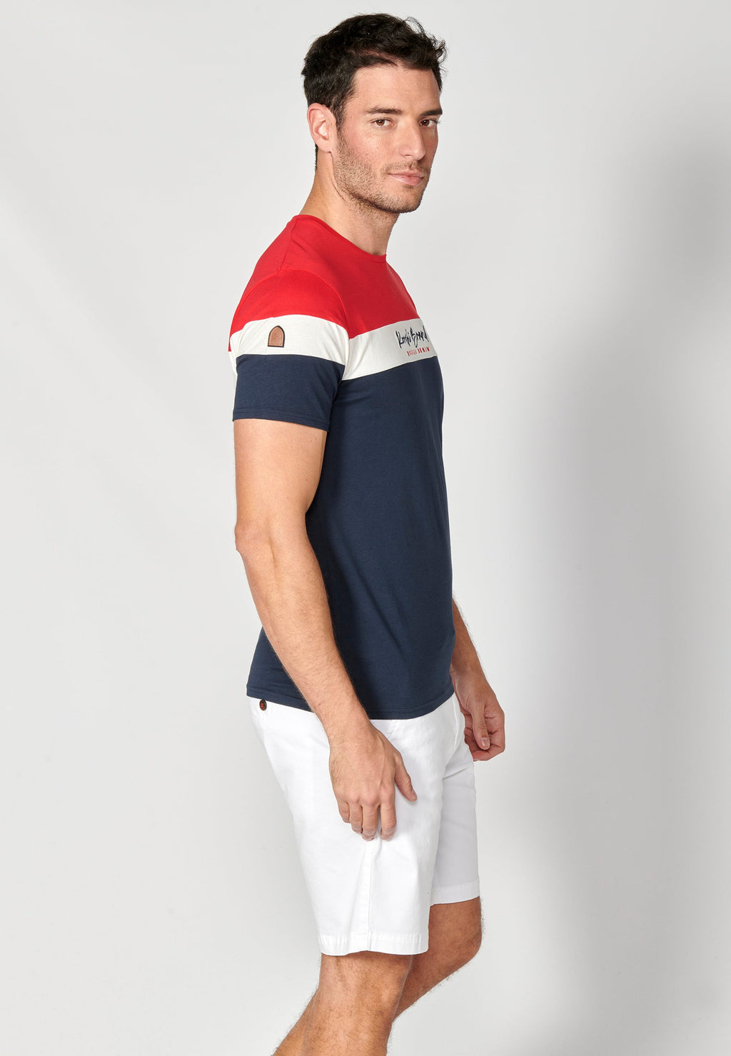 Camiseta Hombre Manga Corta Cuello Redondo Color Block – Koroshi 2311MC34