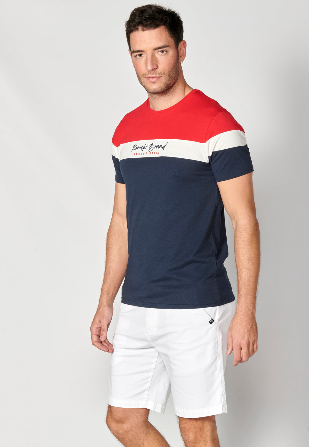 Camiseta Hombre Manga Corta Cuello Redondo Color Block – Koroshi 2311MC34