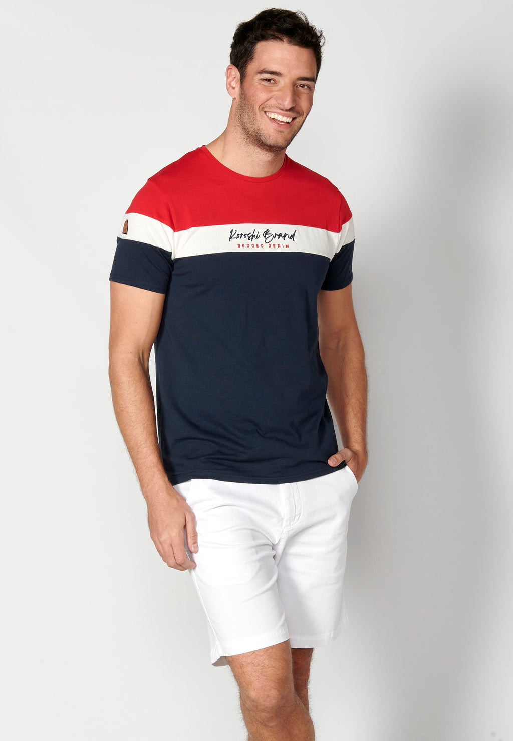 Camiseta Hombre Manga Corta Cuello Redondo Color Block – Koroshi 2311MC34