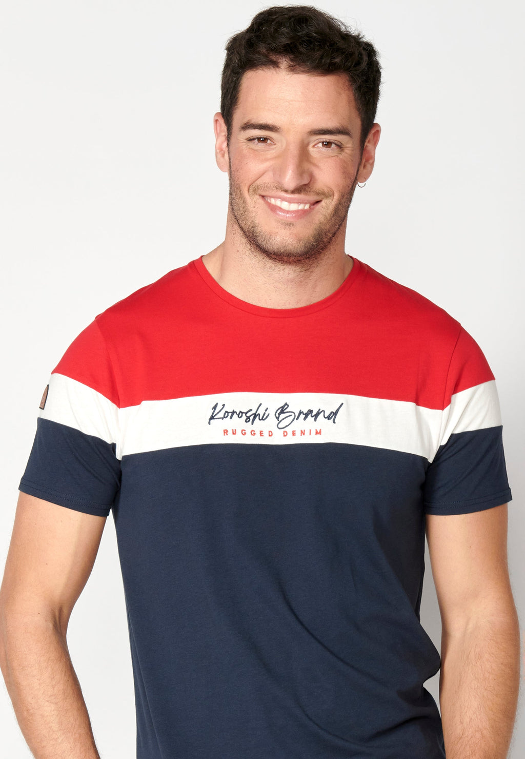 Camiseta Hombre Manga Corta Cuello Redondo Color Block – Koroshi 2311MC34