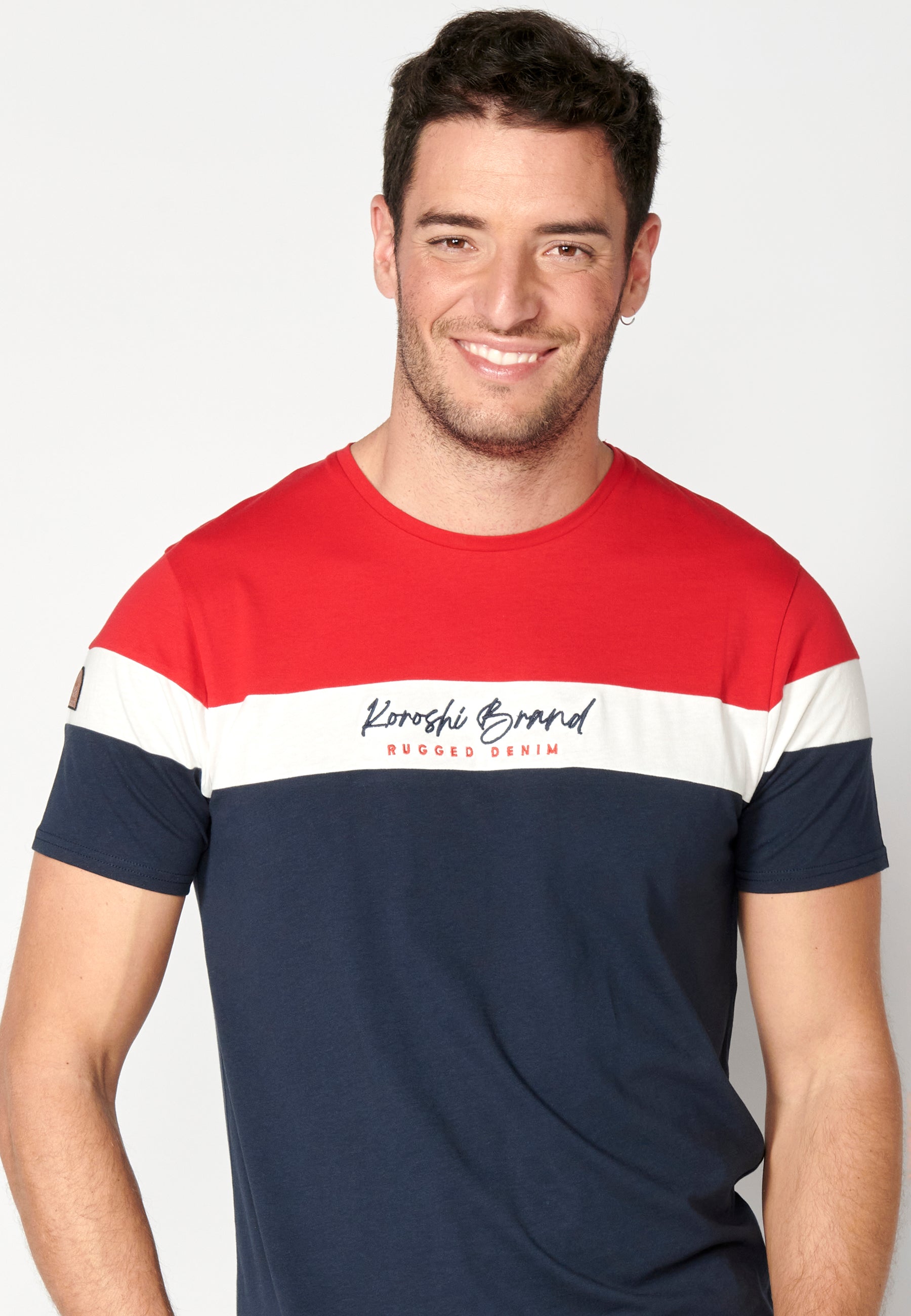 Camiseta Hombre Manga Corta Cuello Redondo Color Block – Koroshi 2311MC34