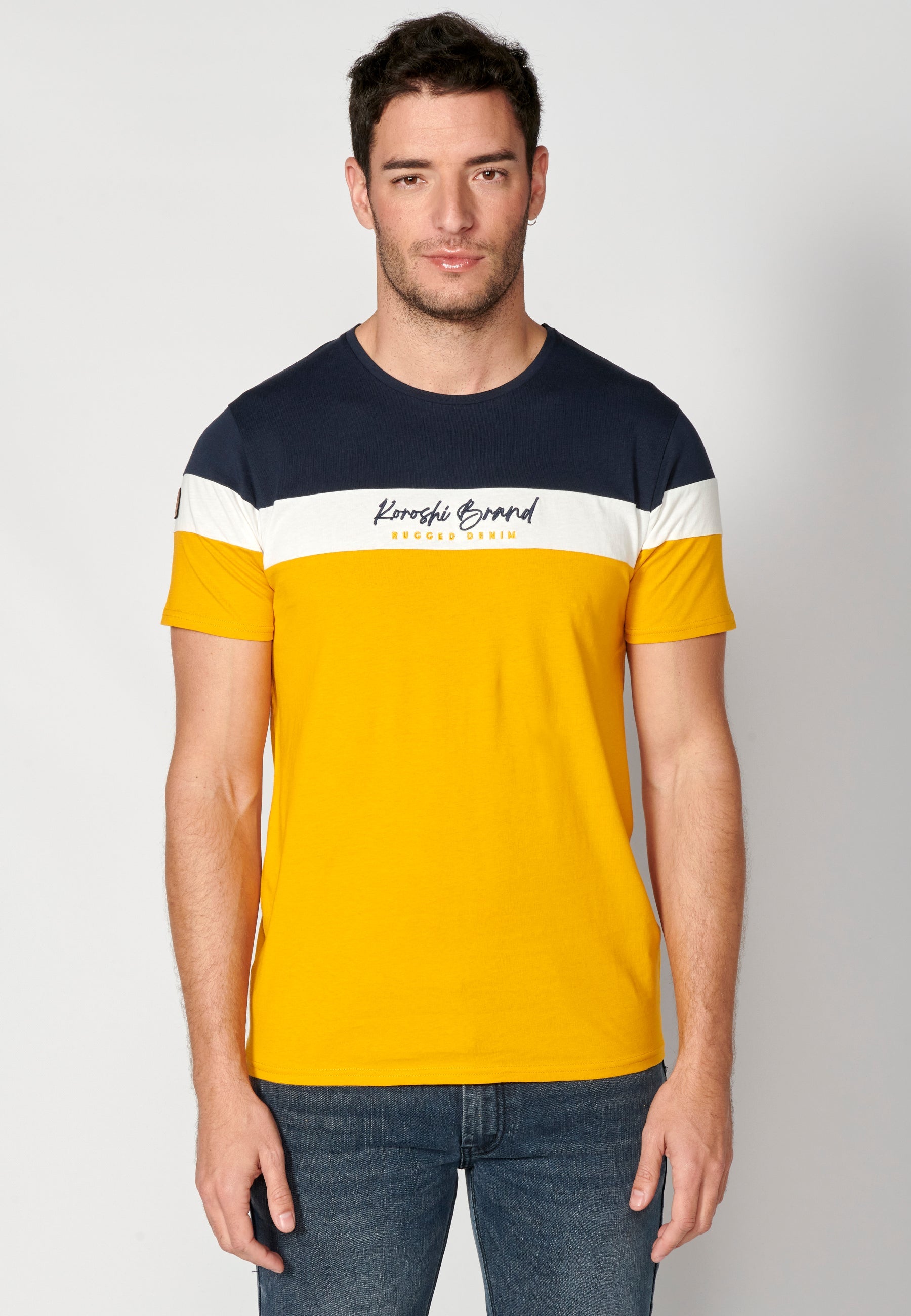 Camiseta Hombre Manga Corta Cuello Redondo Color Block – Koroshi 2311MC34
