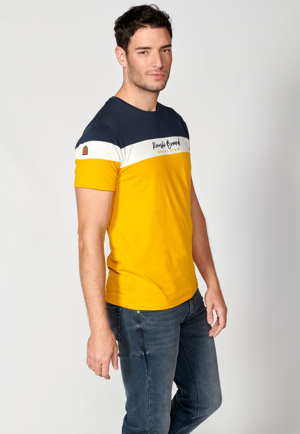 Camiseta Hombre Manga Corta Cuello Redondo Color Block – Koroshi 2311MC34