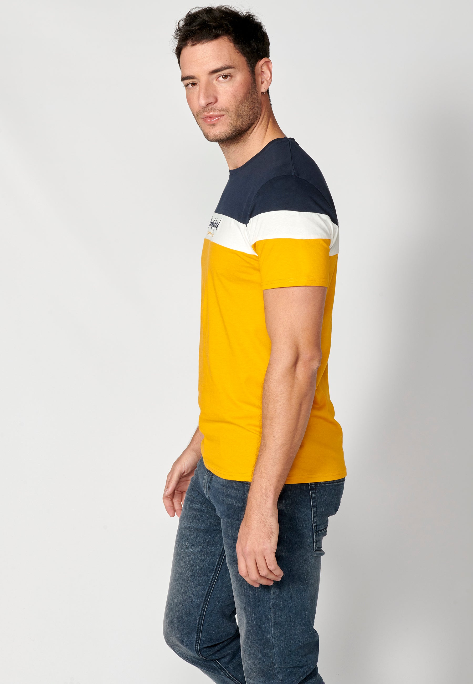 Camiseta Hombre Manga Corta Cuello Redondo Color Block – Koroshi 2311MC34