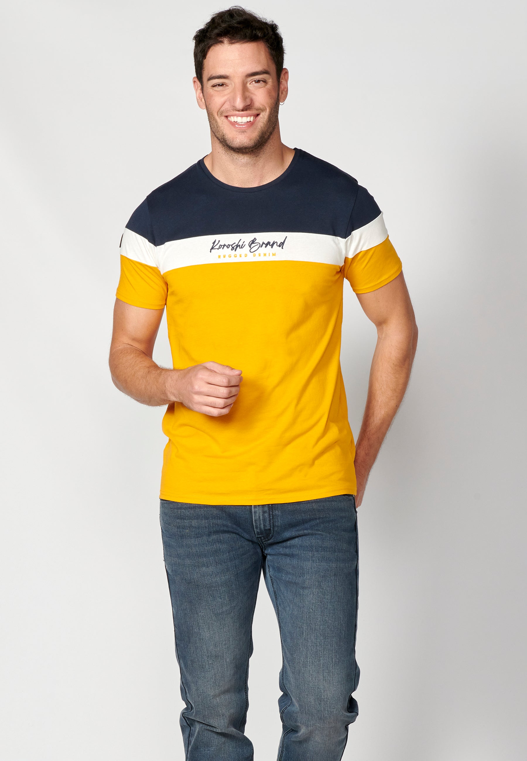 Camiseta Hombre Manga Corta Cuello Redondo Color Block – Koroshi 2311MC34
