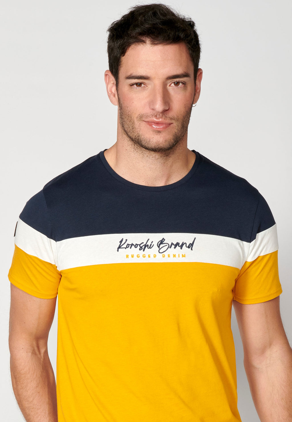 Camiseta Hombre Manga Corta Cuello Redondo Color Block – Koroshi 2311MC34