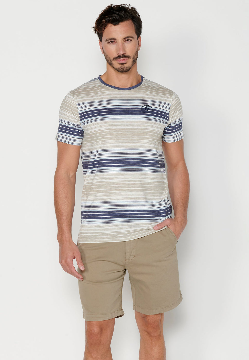 Camiseta Hombre Manga Corta Cuello Redondo a Rayas – Koroshi 2311MC35