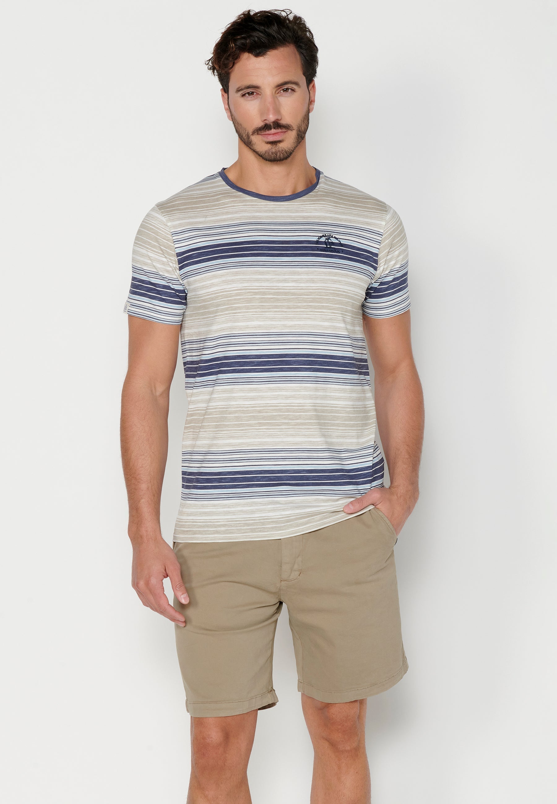 Camiseta Hombre Manga Corta Cuello Redondo a Rayas – Koroshi 2311MC35