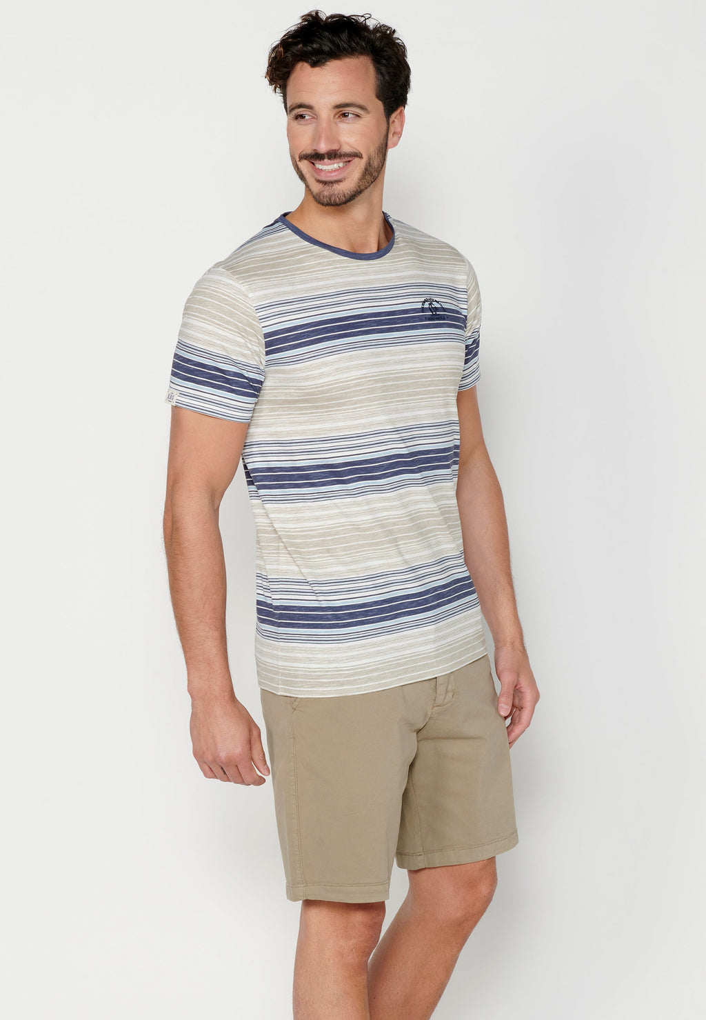 Camiseta Hombre Manga Corta Cuello Redondo a Rayas – Koroshi 2311MC35