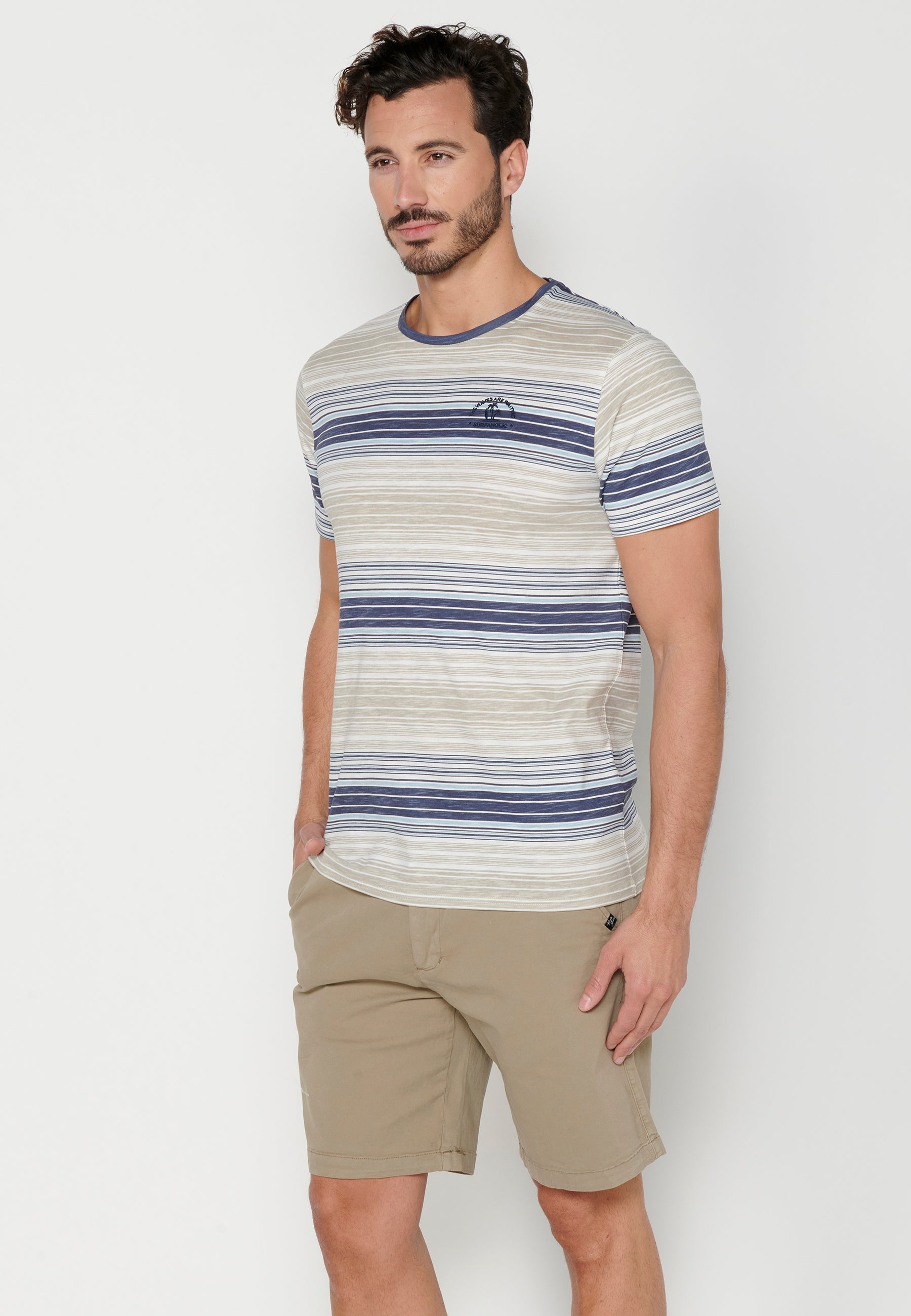 Camiseta Hombre Manga Corta Cuello Redondo a Rayas – Koroshi 2311MC35