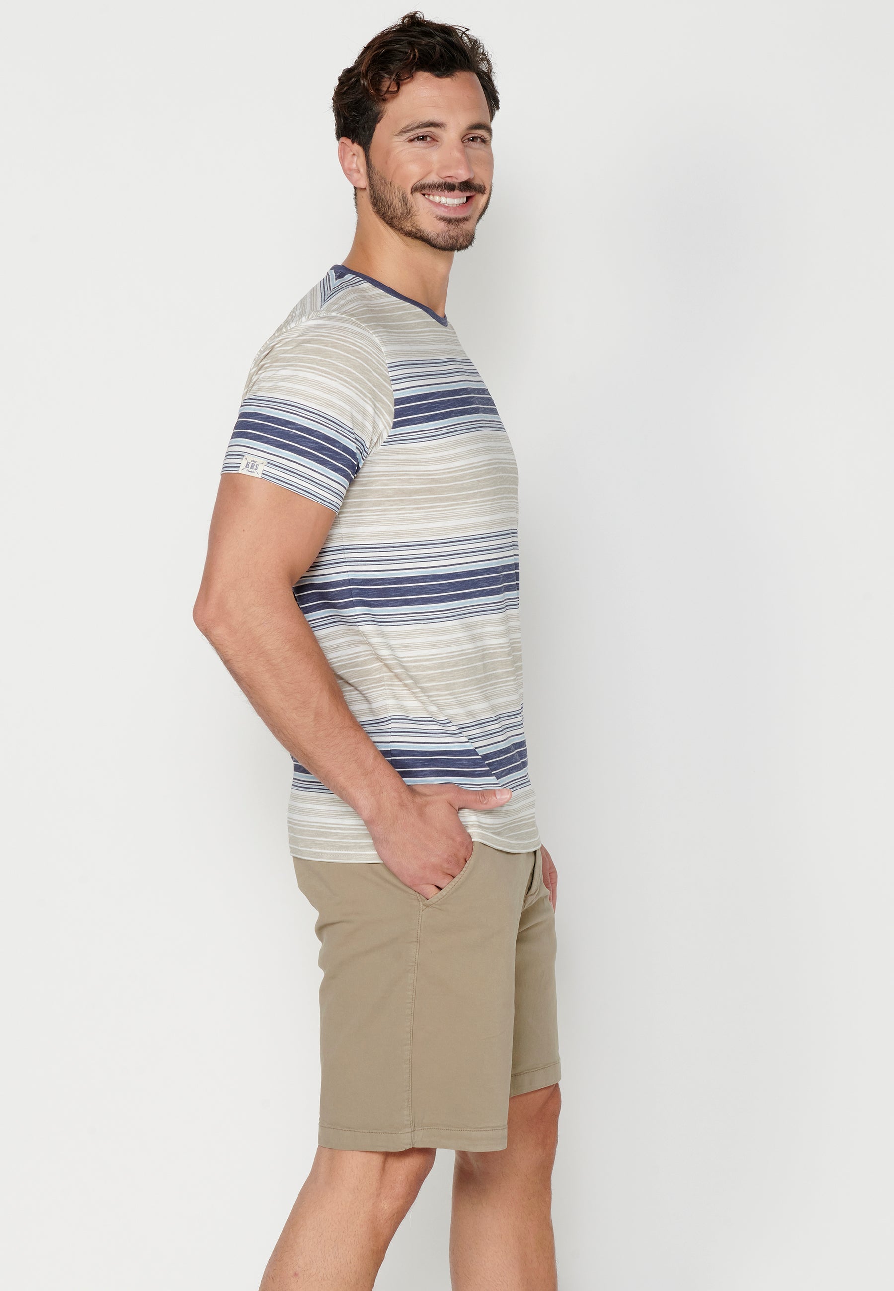 Camiseta Hombre Manga Corta Cuello Redondo a Rayas – Koroshi 2311MC35