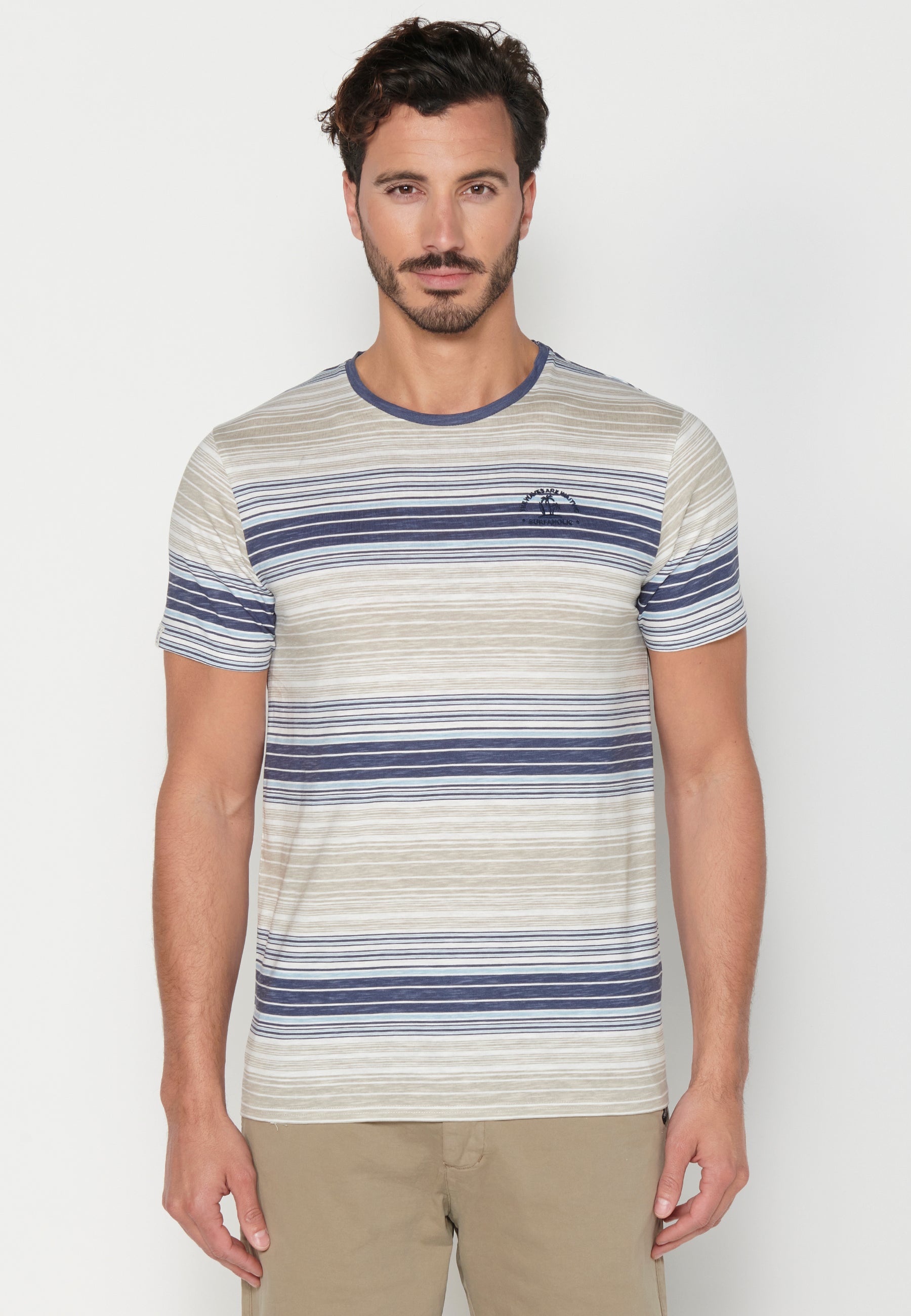 Camiseta Hombre Manga Corta Cuello Redondo a Rayas – Koroshi 2311MC35