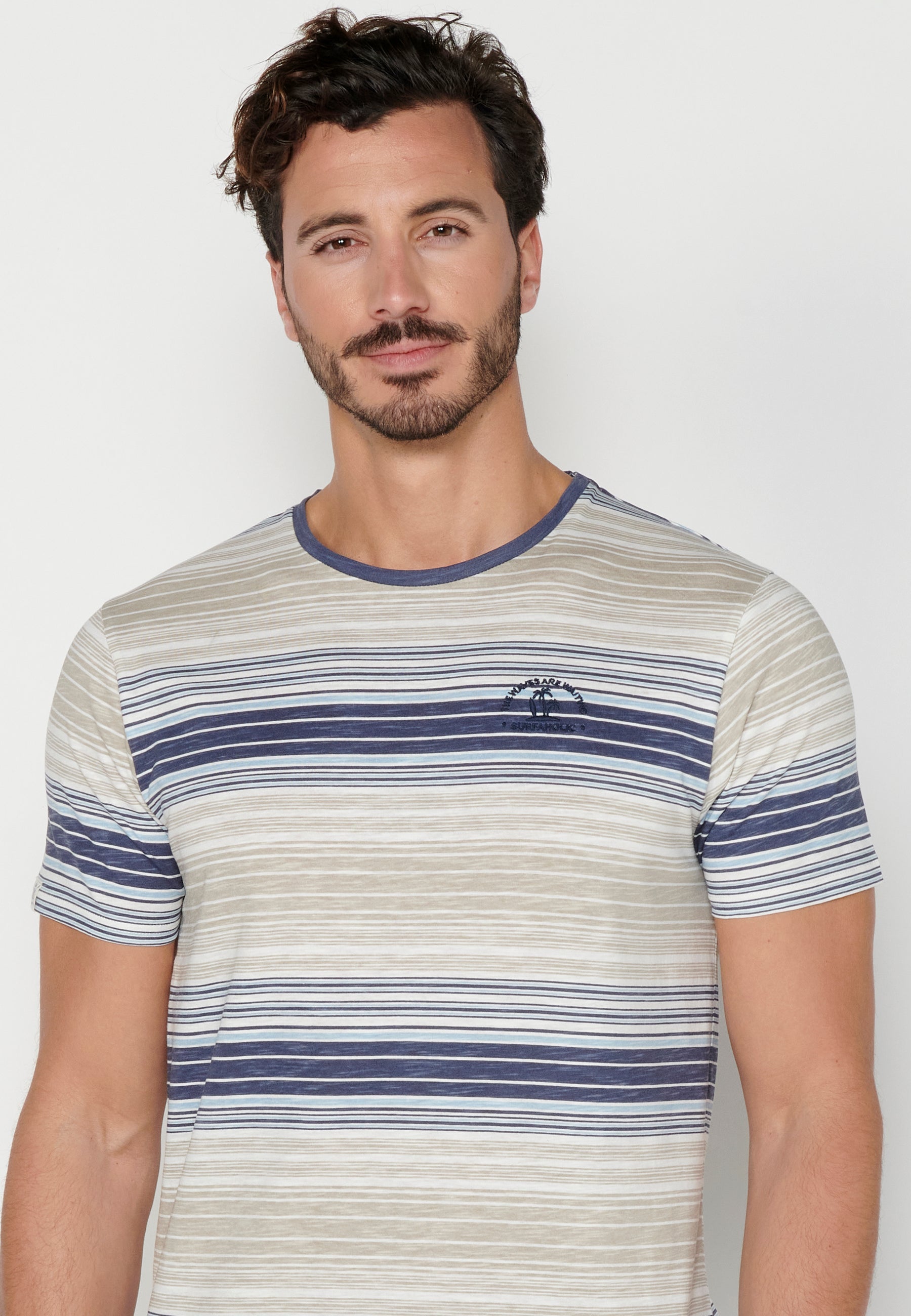 Camiseta Hombre Manga Corta Cuello Redondo a Rayas – Koroshi 2311MC35