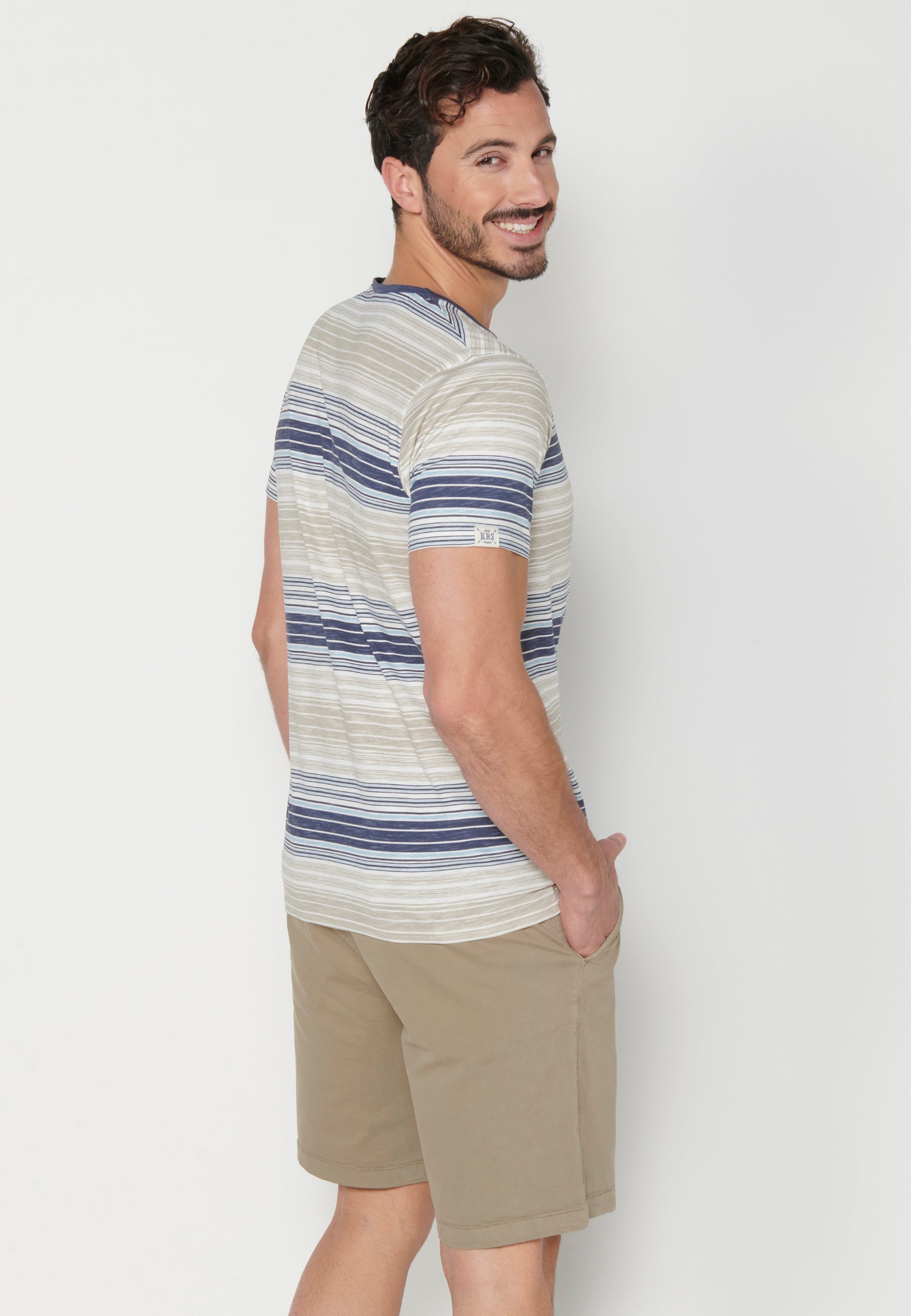 Camiseta Hombre Manga Corta Cuello Redondo a Rayas – Koroshi 2311MC35