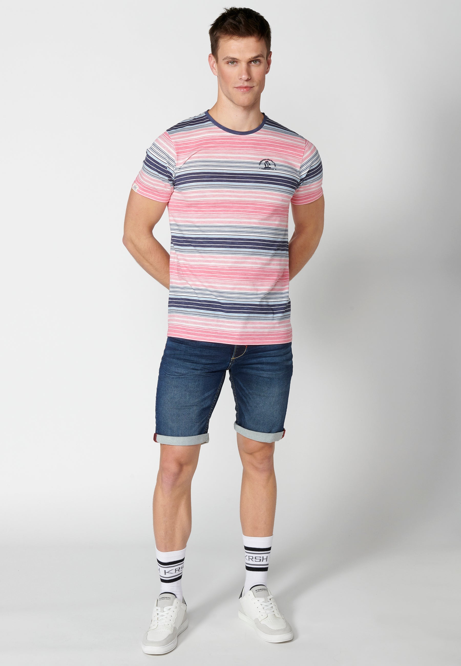 Camiseta Hombre Manga Corta Cuello Redondo a Rayas – Koroshi 2311MC35
