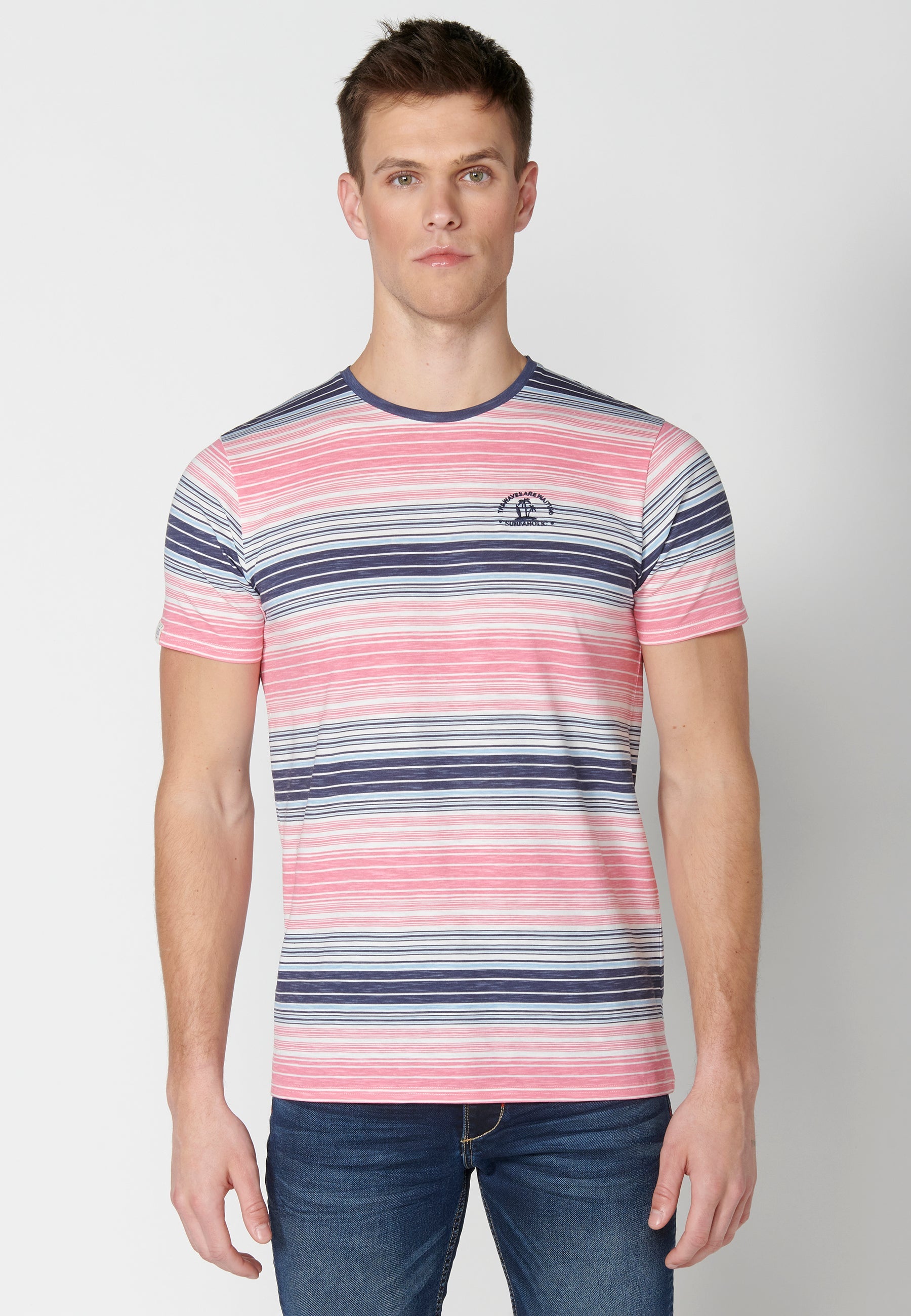 Camiseta Hombre Manga Corta Cuello Redondo a Rayas – Koroshi 2311MC35
