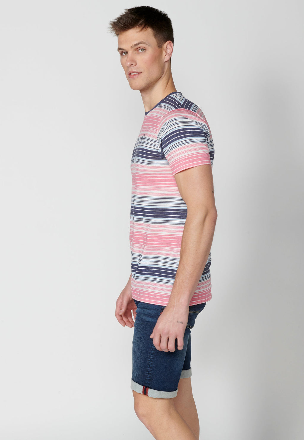 Camiseta Hombre Manga Corta Cuello Redondo a Rayas – Koroshi 2311MC35