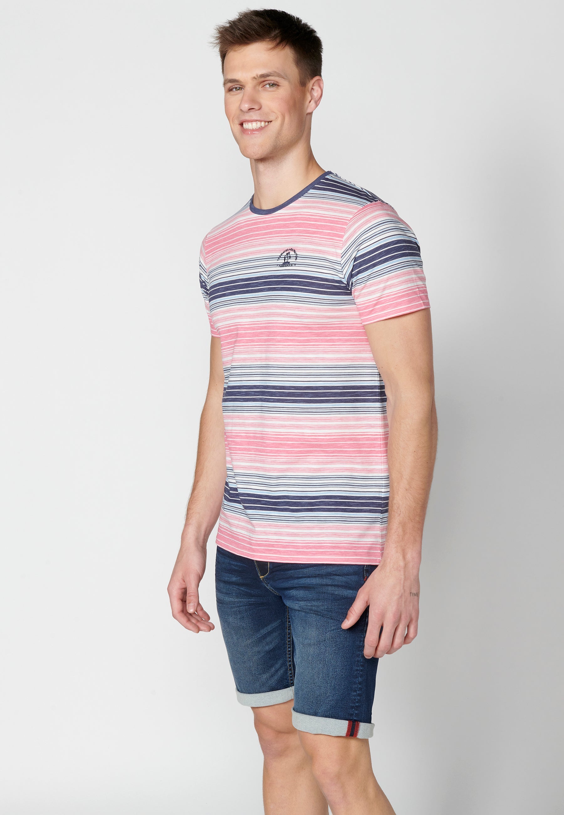 Camiseta Hombre Manga Corta Cuello Redondo a Rayas – Koroshi 2311MC35