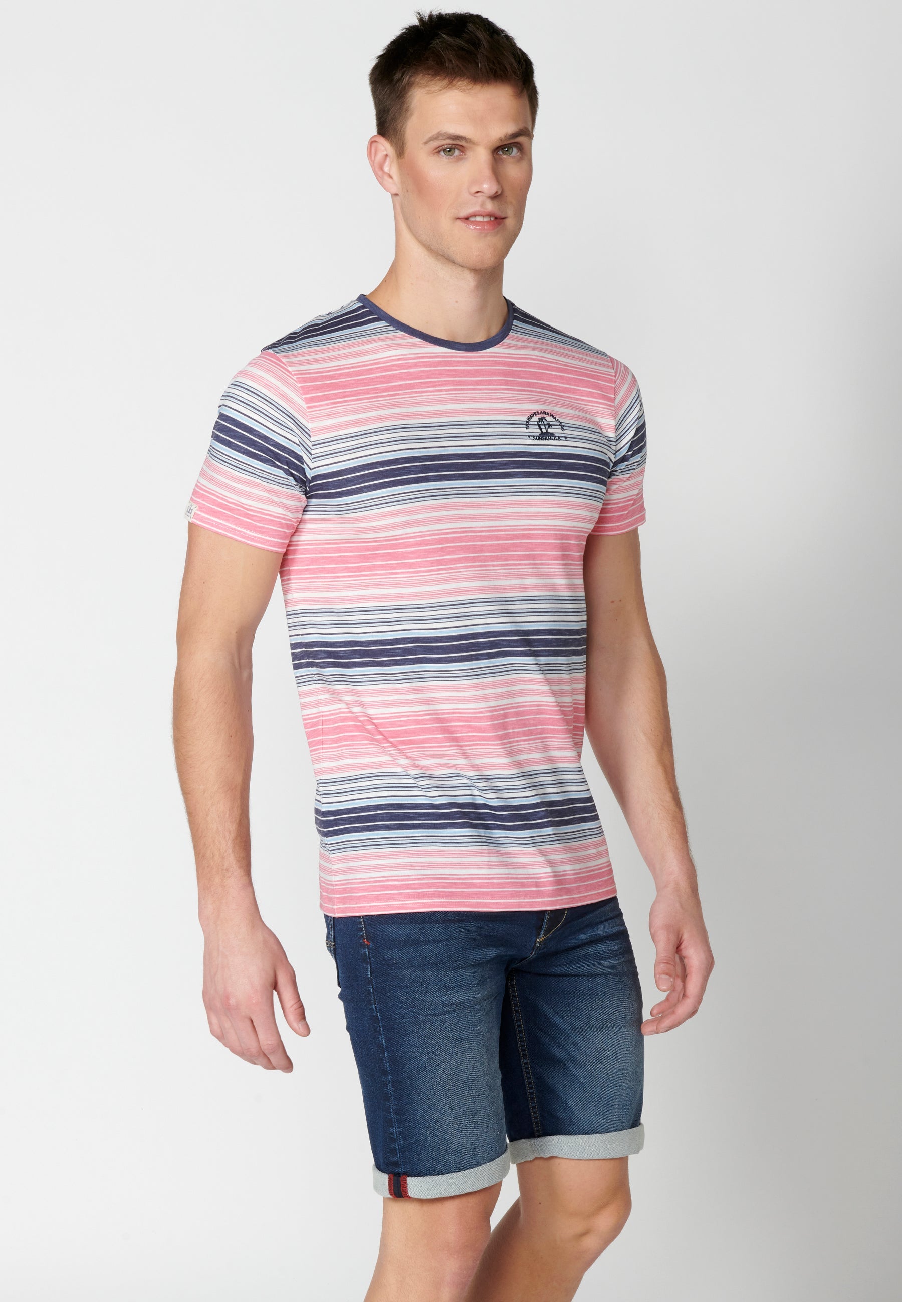 Camiseta Hombre Manga Corta Cuello Redondo a Rayas – Koroshi 2311MC35