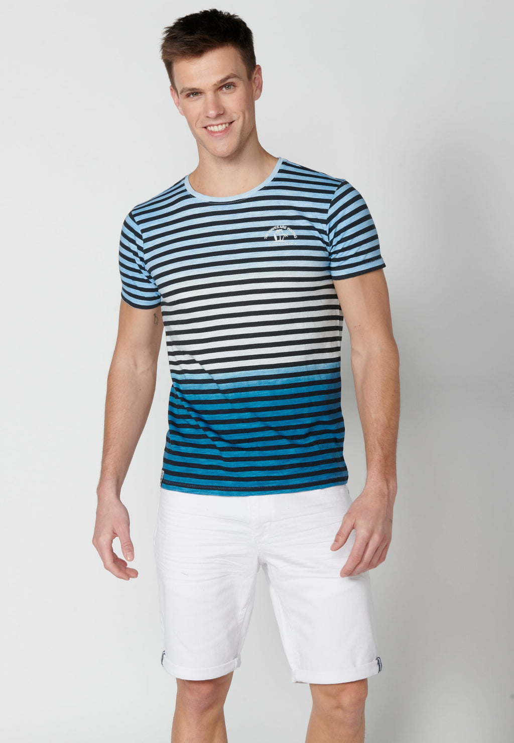 Camiseta Hombre Manga Corta Cuello Redondo a Rayas – Koroshi 2311MC37