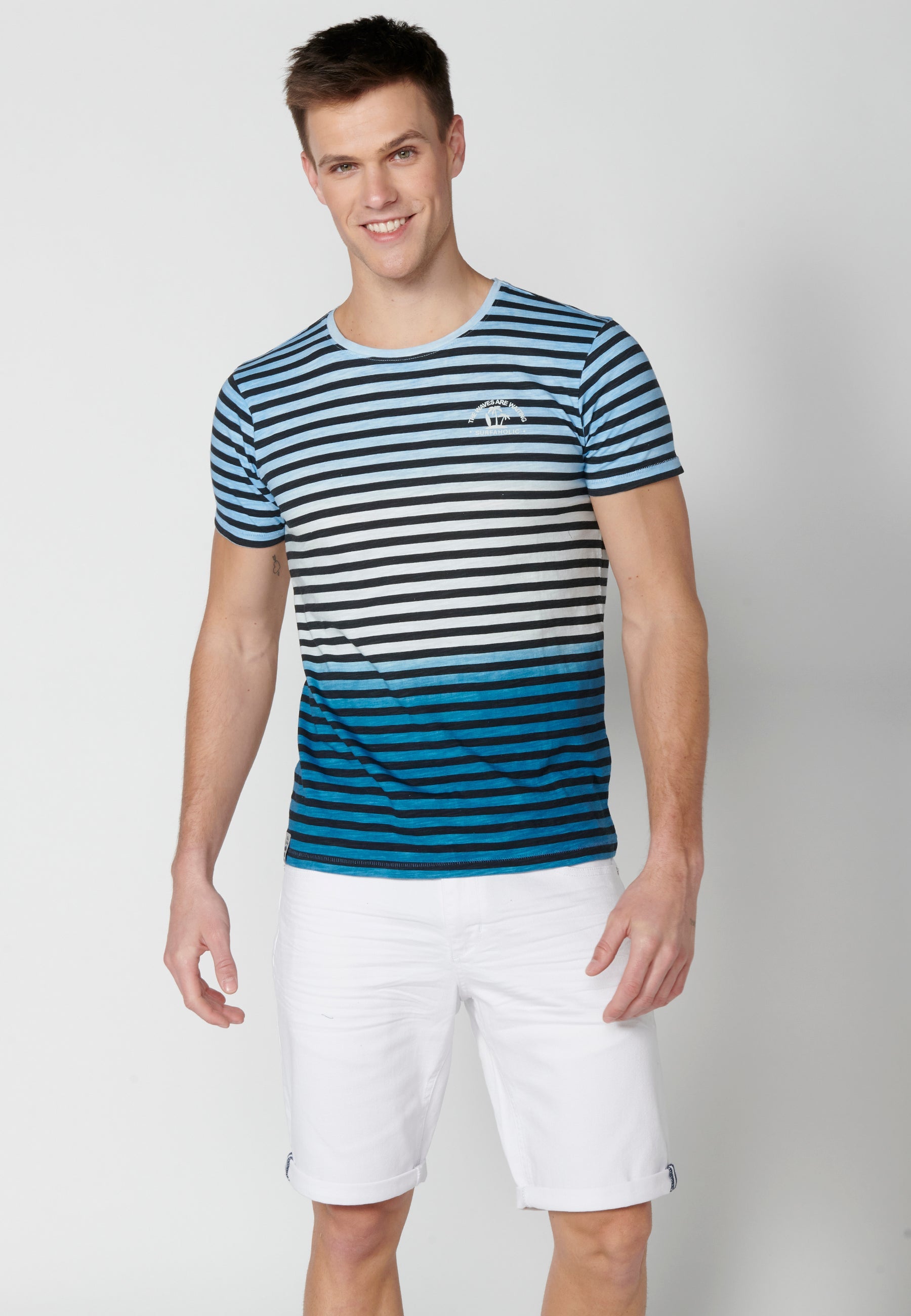 Camiseta Hombre Manga Corta Cuello Redondo a Rayas – Koroshi 2311MC37