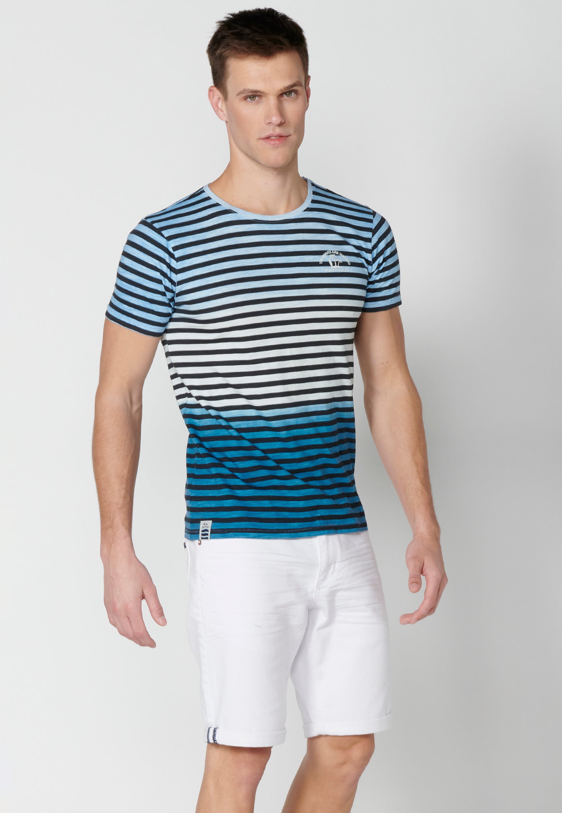 Camiseta Hombre Manga Corta Cuello Redondo a Rayas – Koroshi 2311MC37