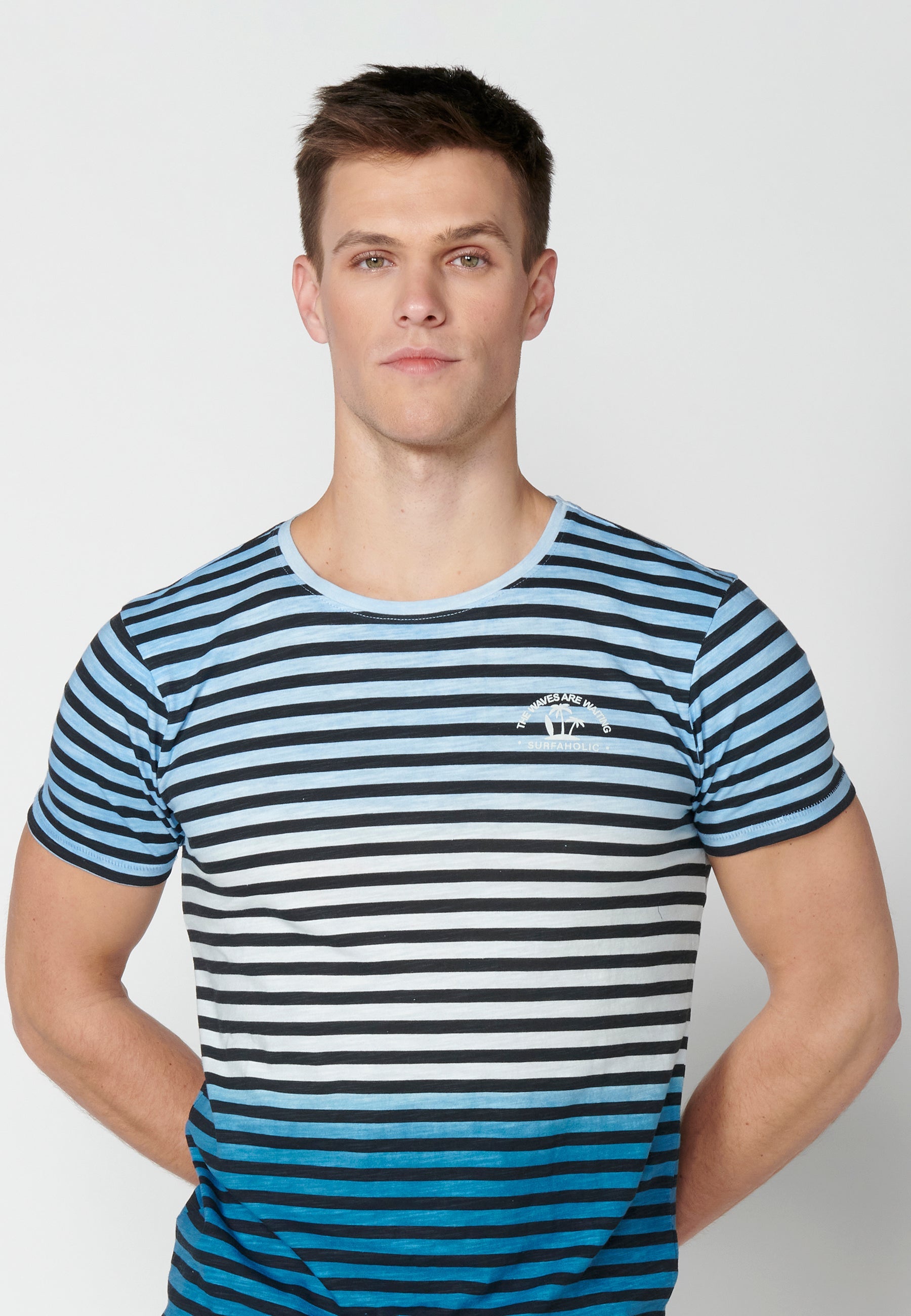 Camiseta Hombre Manga Corta Cuello Redondo a Rayas – Koroshi 2311MC37