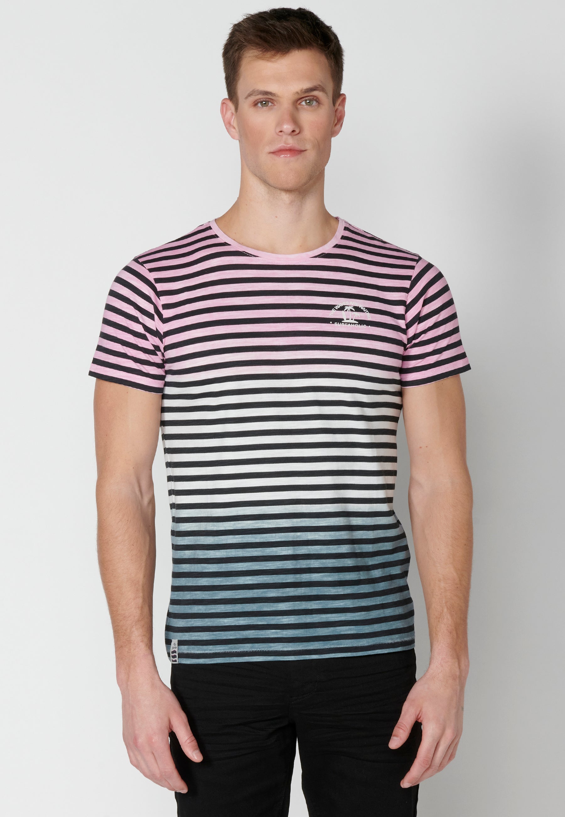 Camiseta Hombre Manga Corta Cuello Redondo a Rayas – Koroshi 2311MC37