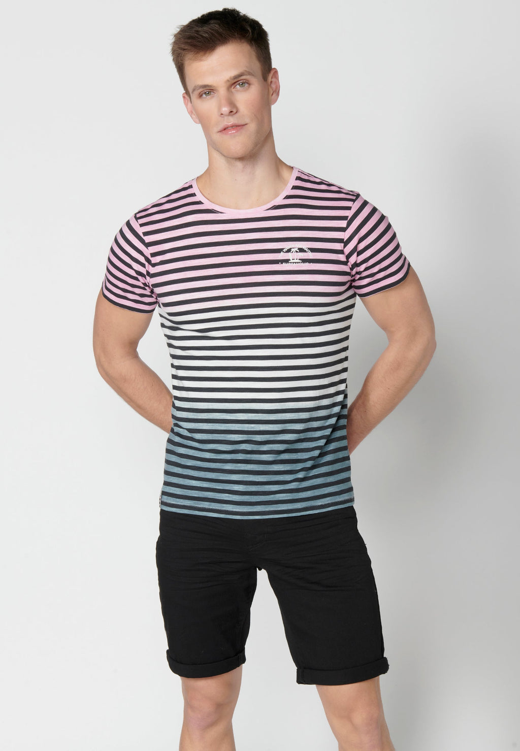 Camiseta Hombre Manga Corta Cuello Redondo a Rayas – Koroshi 2311MC37